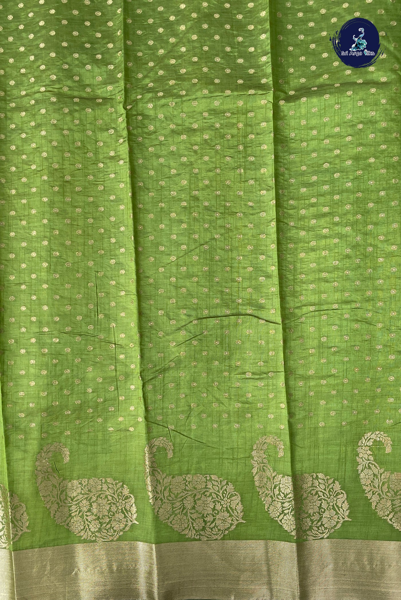 Light Green Semi Tussar Saree With Zari Buttas Pattern
