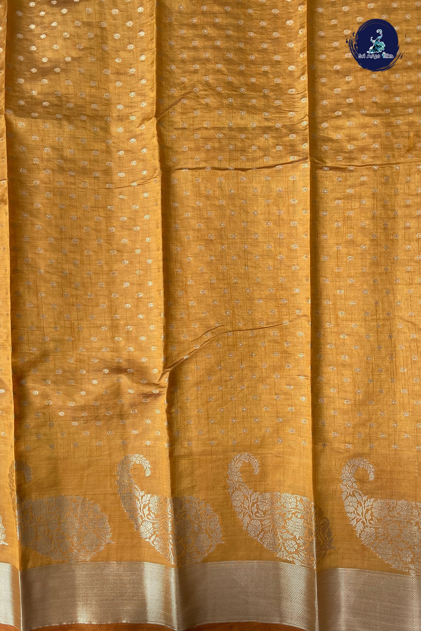 Mustard Yellow Semi Tussar Saree With Zari Buttas Pattern