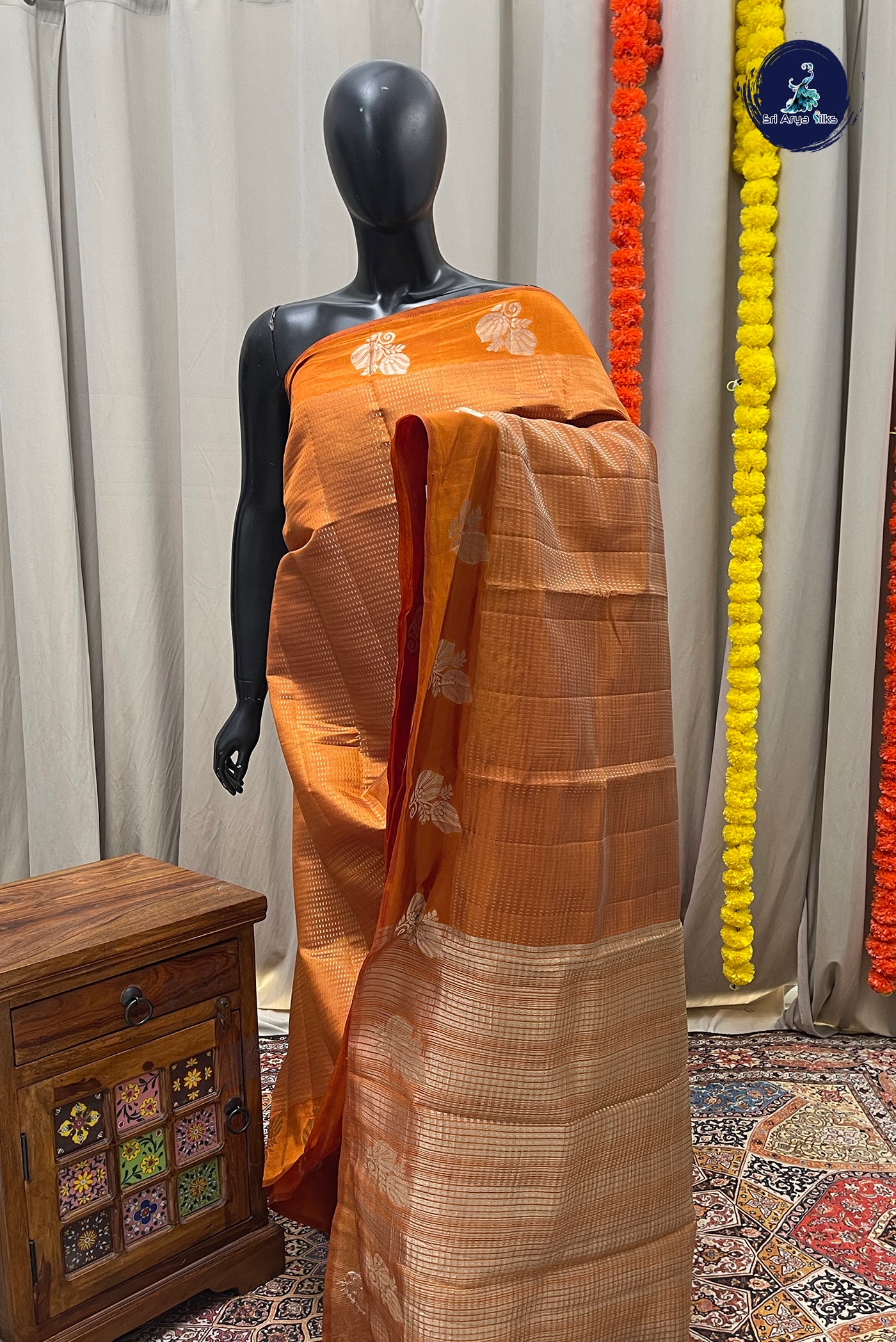 Honey Brown  Semi Tussar Saree With Zari Woven Pattern