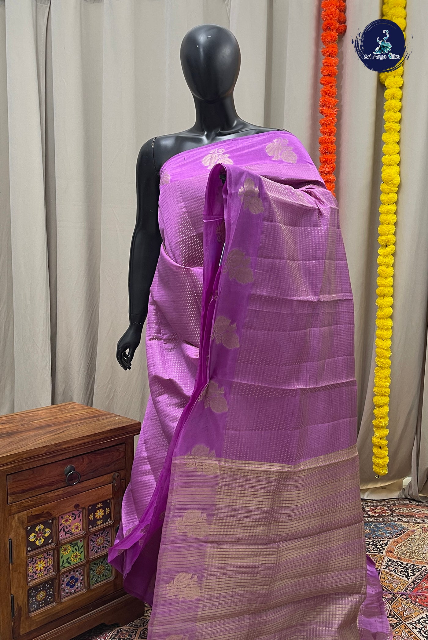 Lavender Semi Tussar Saree With Zari Woven Pattern