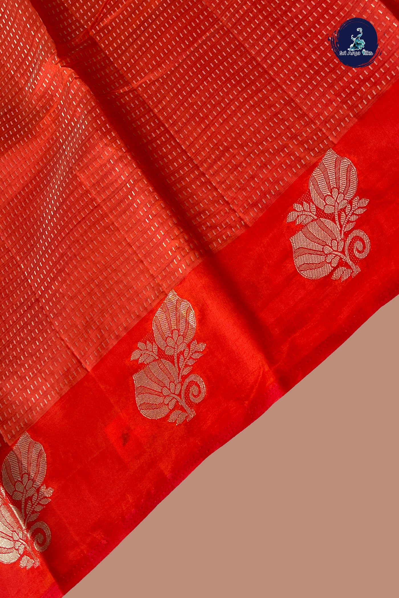 Orange Semi Tussar Saree With Zari Woven Pattern