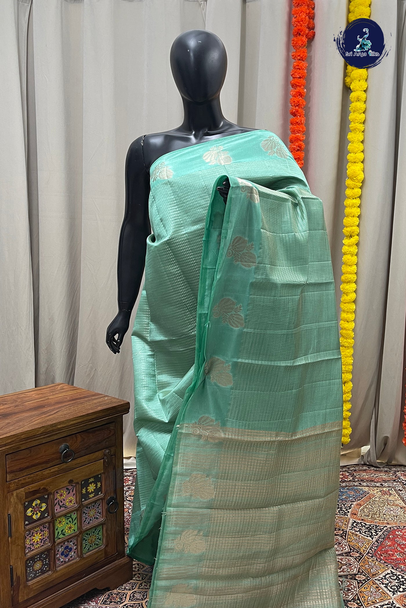 Pastel Green Semi Tussar Saree With Zari Woven Pattern