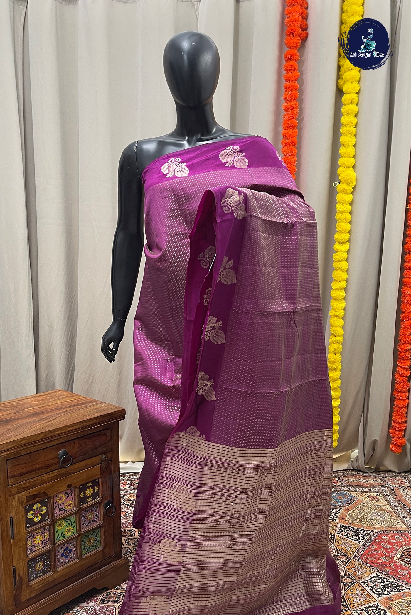 Jamun Semi Tussar Saree With Zari Woven Pattern