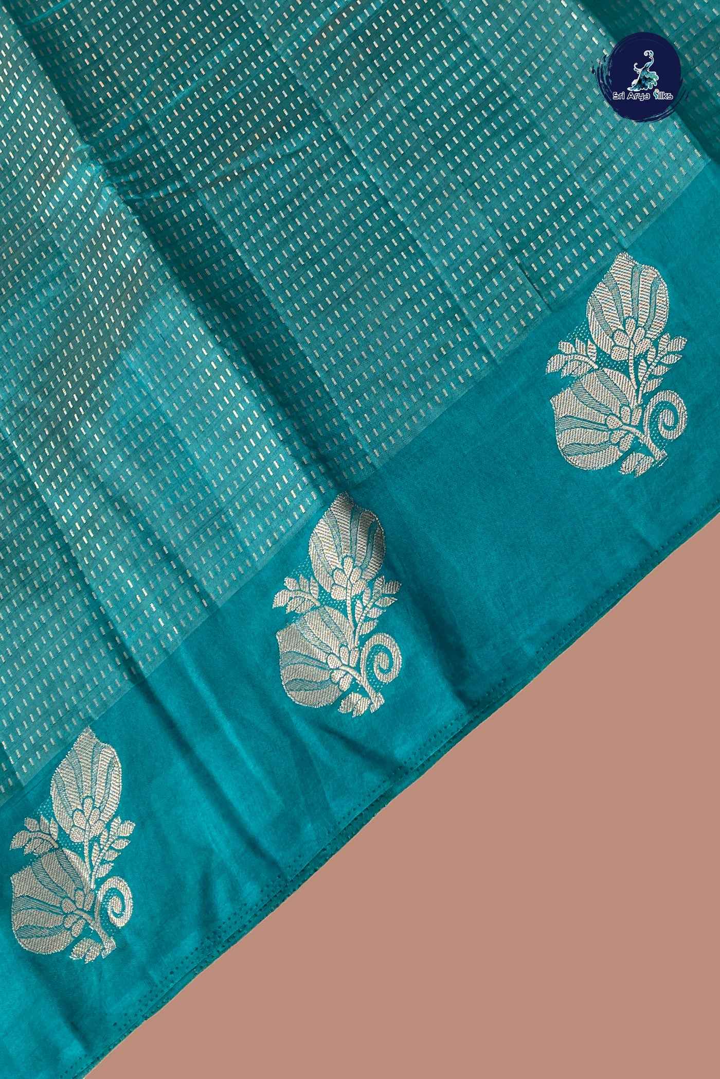 Teal Semi Tussar Saree With Zari Woven Pattern