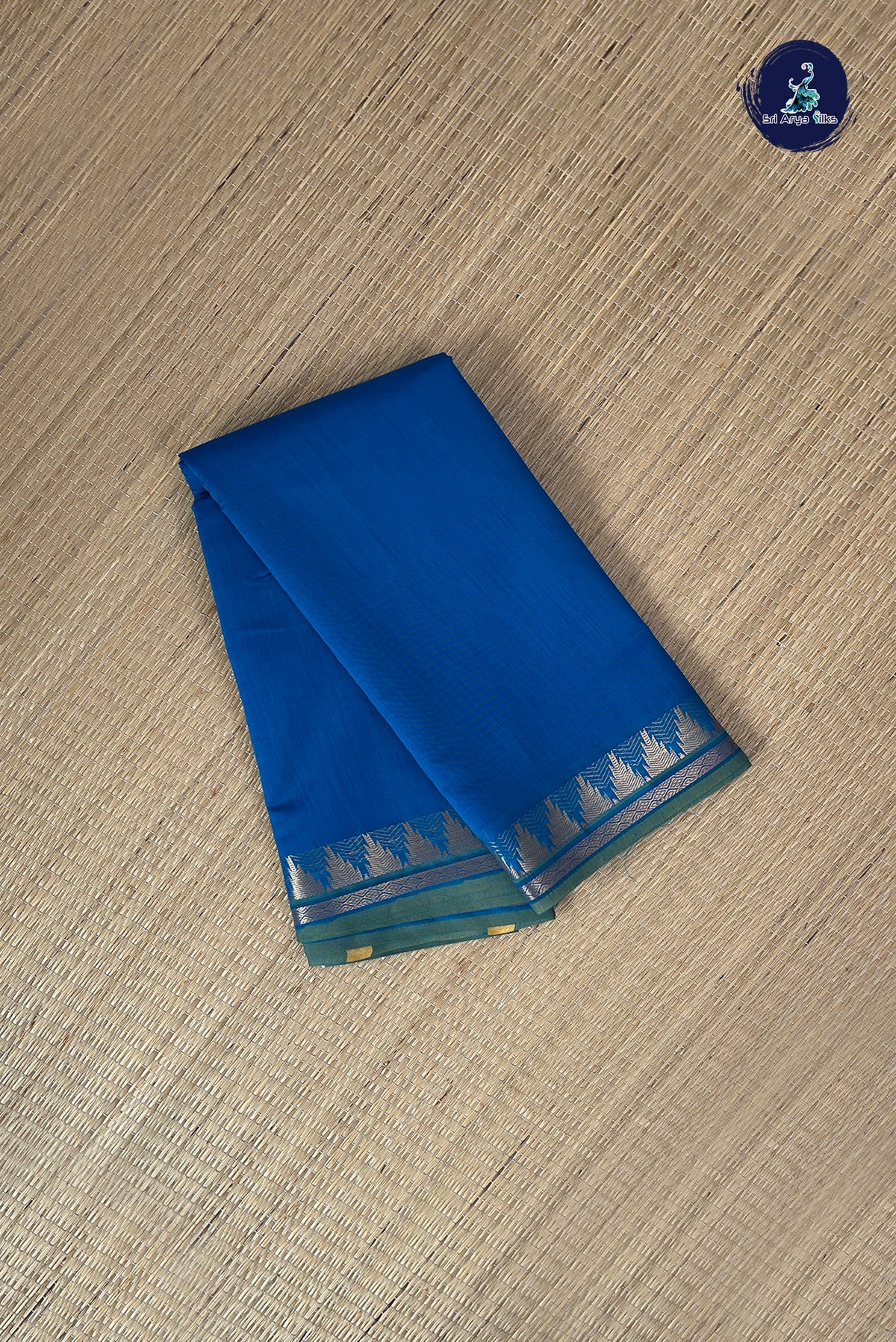 Sapphire Blue Budget Semi Silk Cotton Saree With Plain Pattern