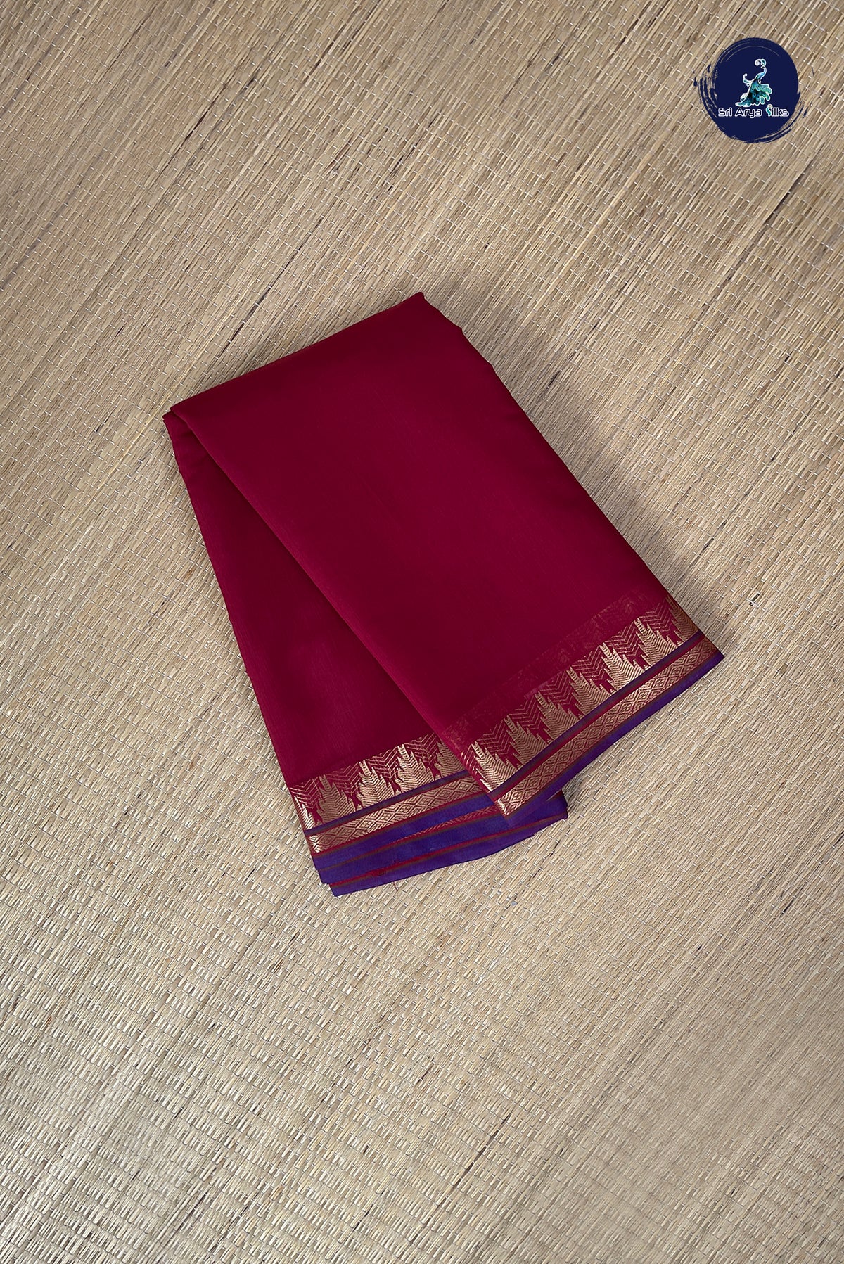 Maroon Budget Semi Silk Cotton Saree With Plain Pattern