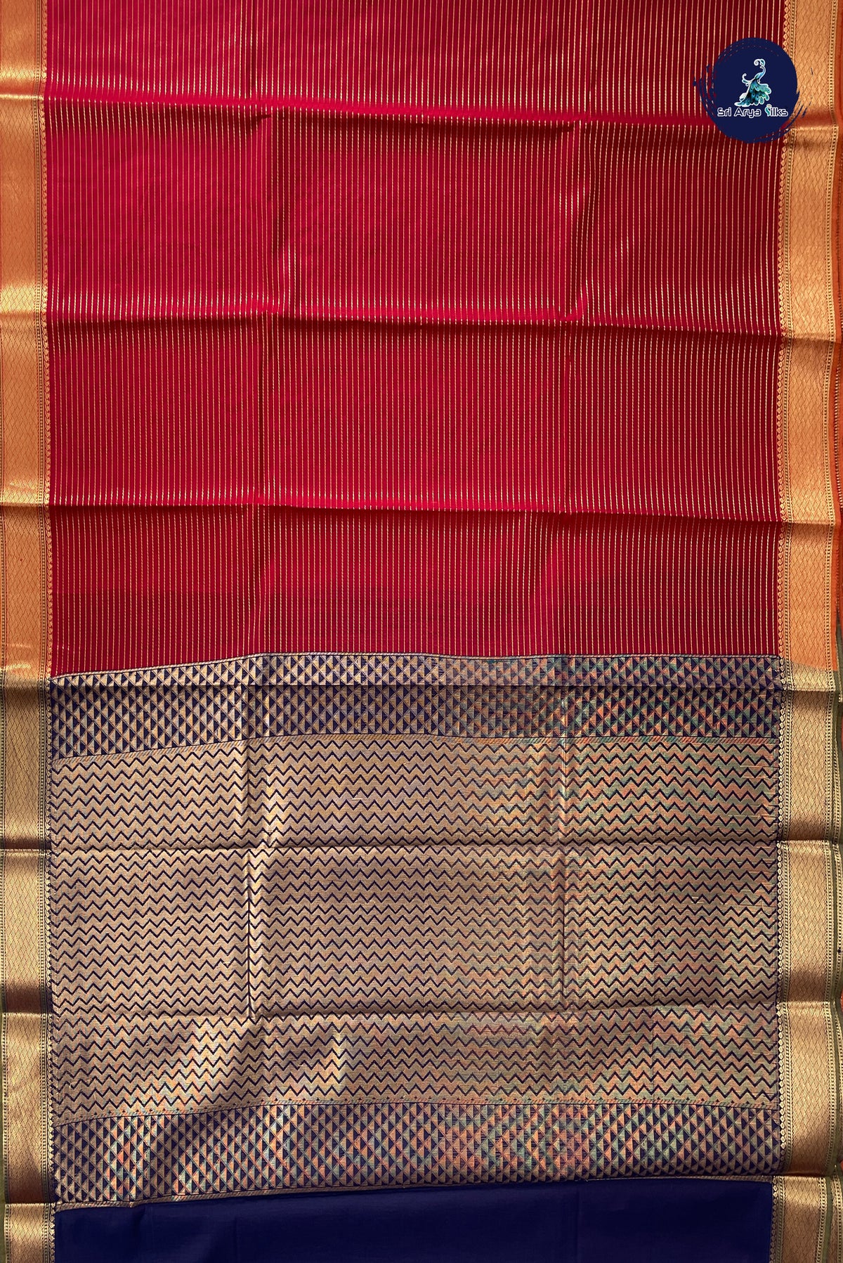 Red Budget Semi Silk Cotton Saree With Vaira Oosi Pattern