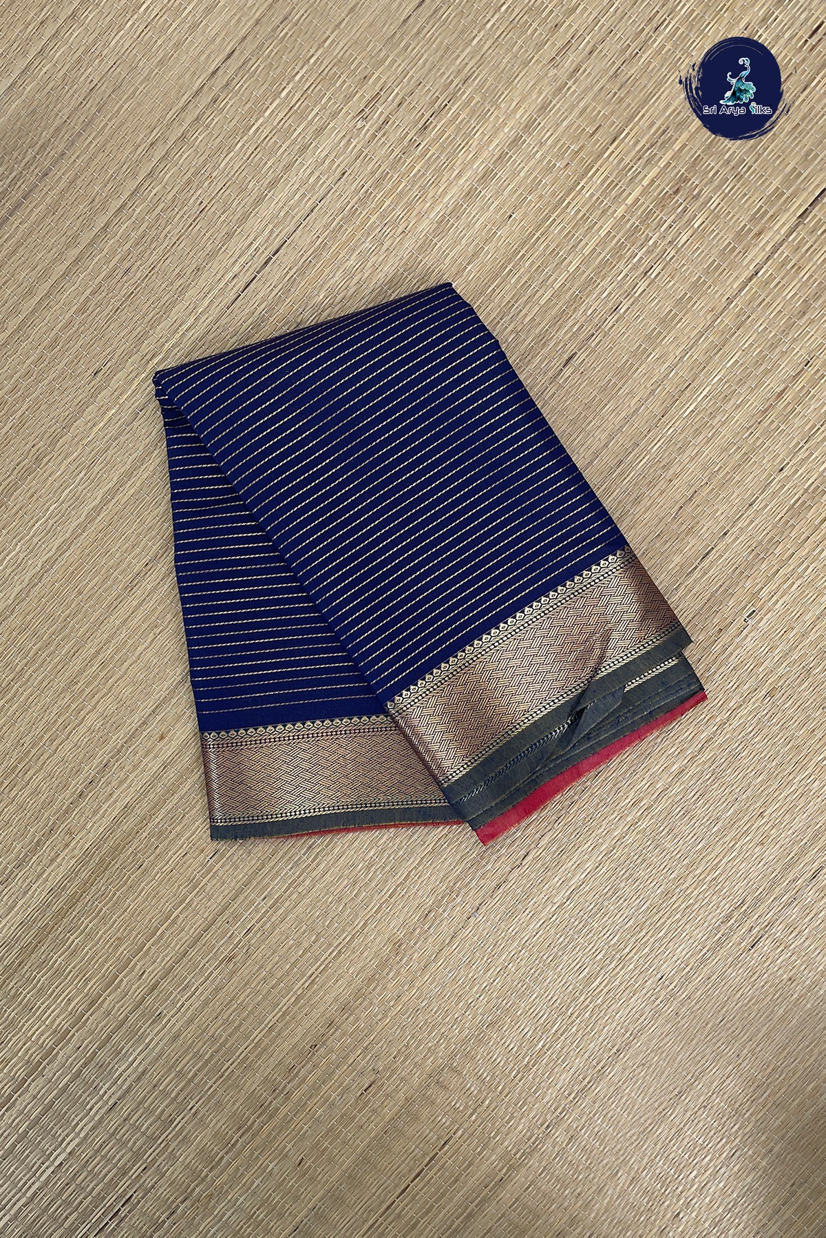 Navy Blue Budget Semi Silk Cotton Saree With Vaira Oosi Pattern