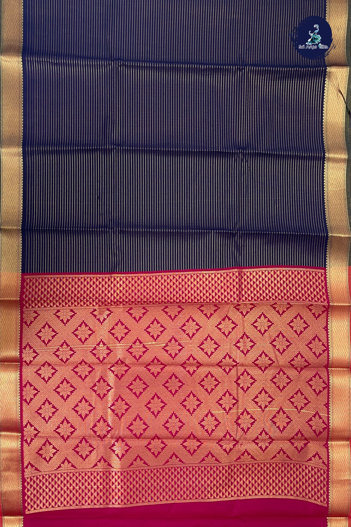Navy Blue Budget Semi Silk Cotton Saree With Vaira Oosi Pattern