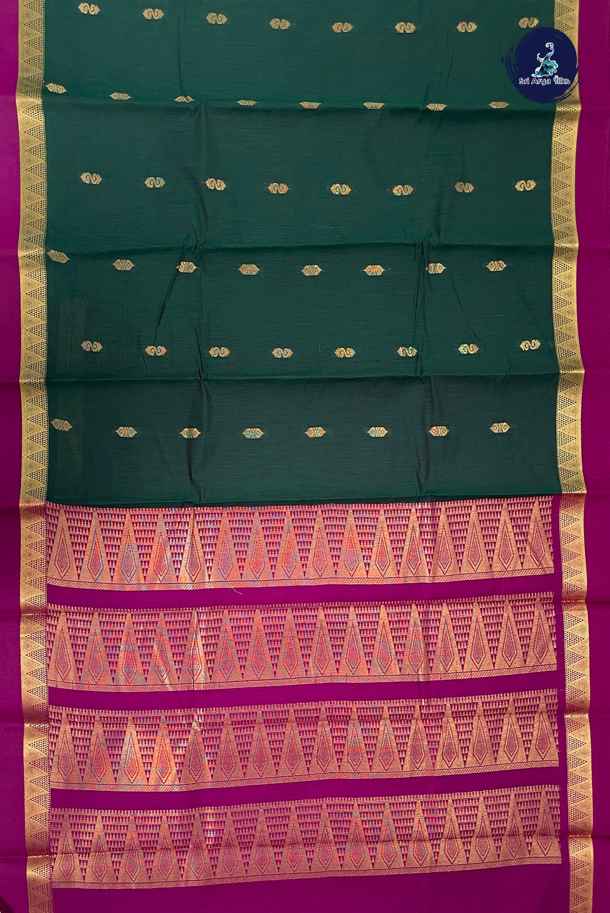 Green Budget Semi Silk Cotton Saree With Zari Buttas Pattern