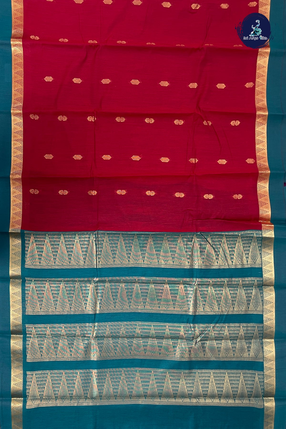 Red Budget Semi Silk Cotton Saree With Zari Buttas Pattern
