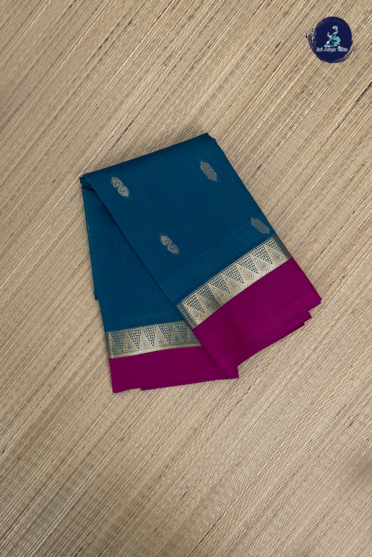 Sapphire Green Budget Semi Silk Cotton Saree With Zari Buttas Pattern