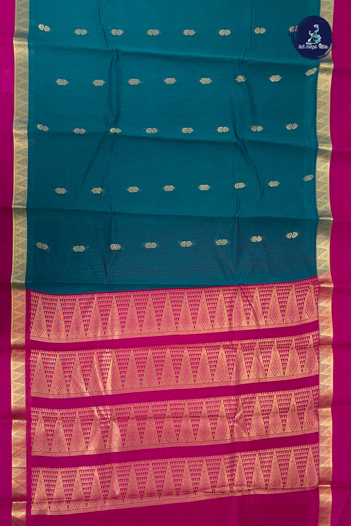 Sapphire Green Budget Semi Silk Cotton Saree With Zari Buttas Pattern