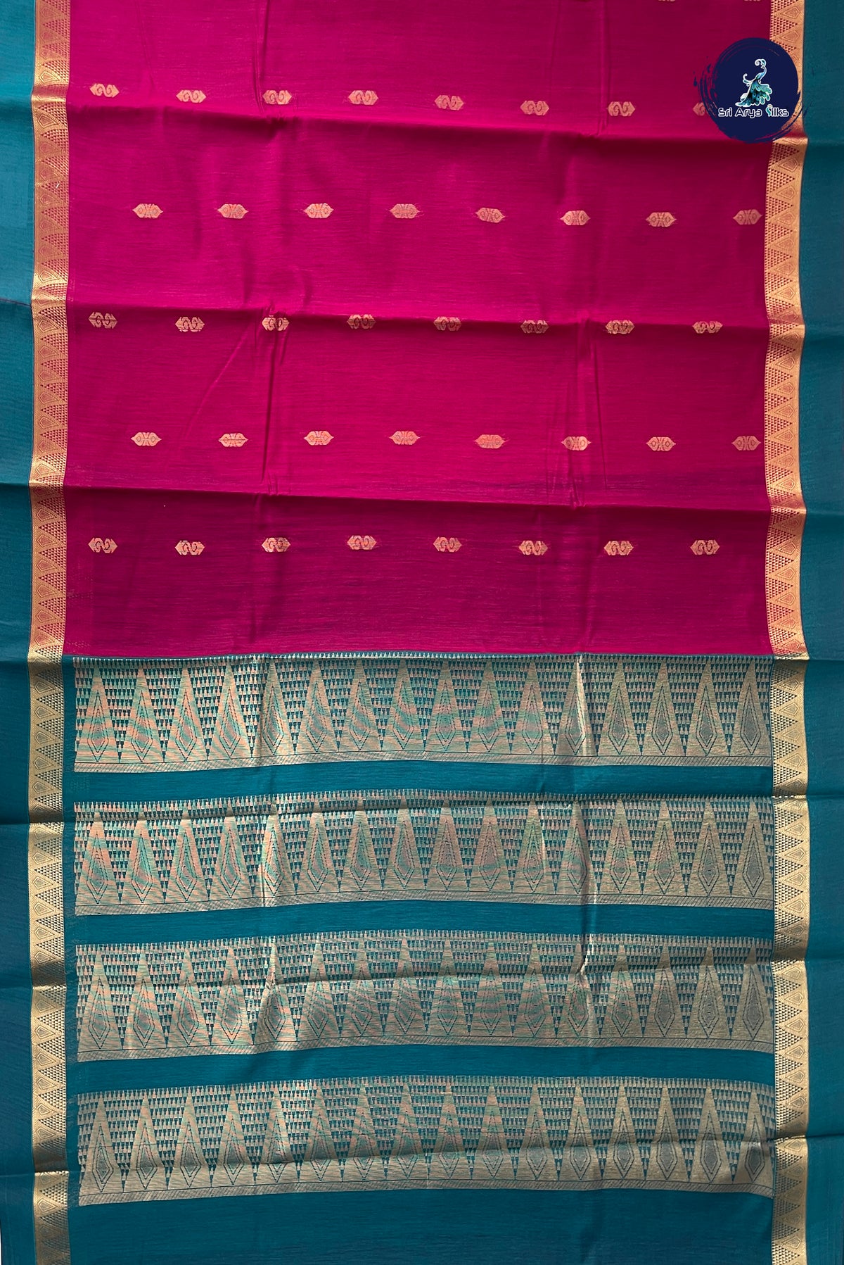 Magenta Budget Semi Silk Cotton Saree With Zari Buttas Pattern