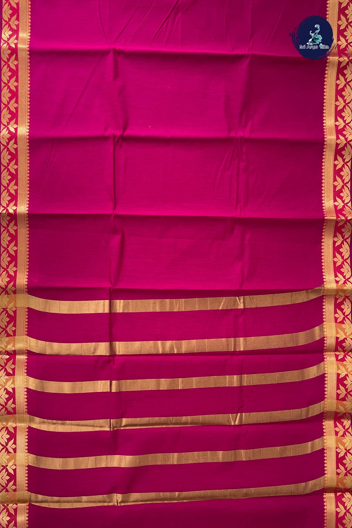 Dark Pink Budget Semi Silk Cotton Saree With Plain Pattern