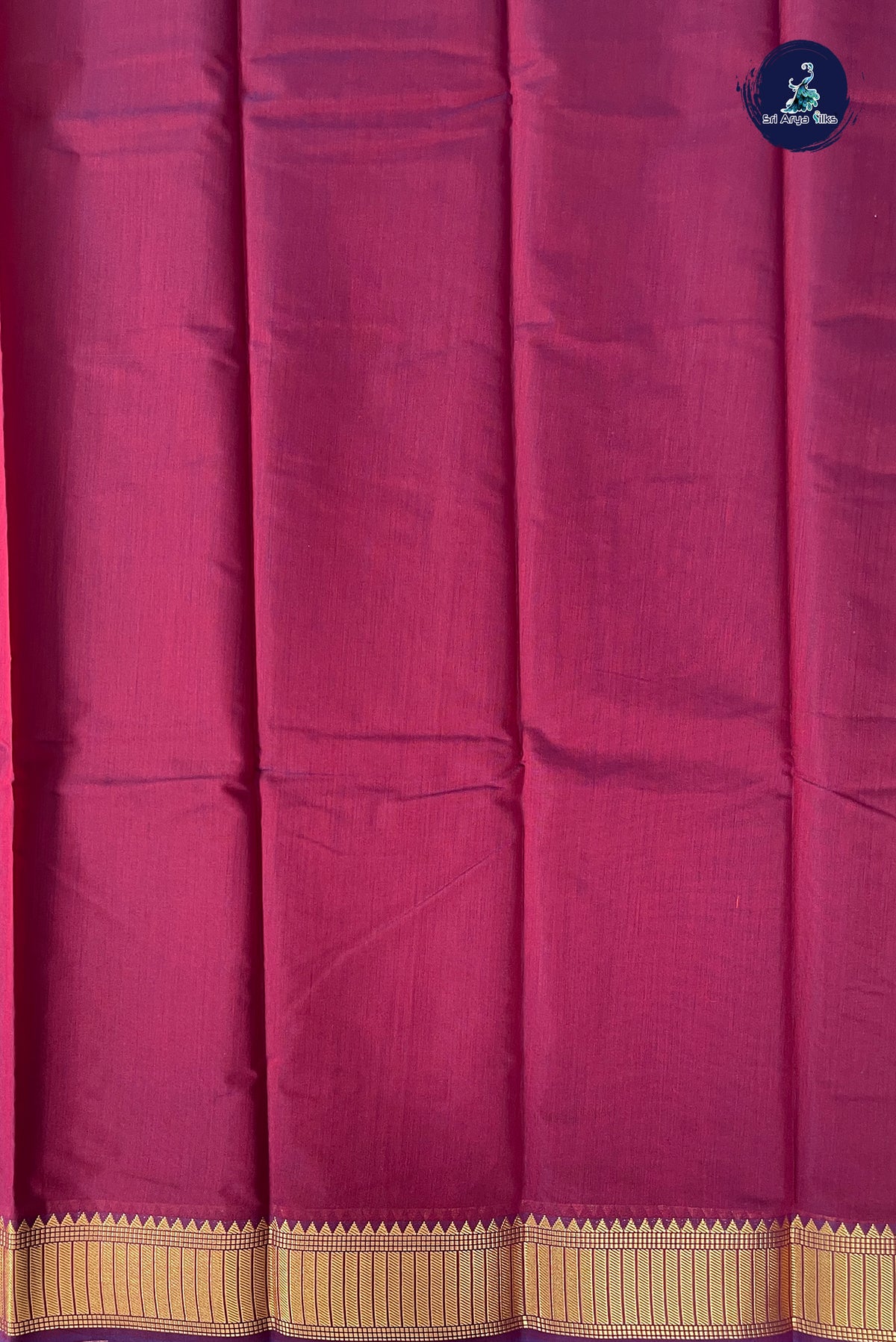 Pinkish Maroon Budget Semi Silk Cotton Saree With Plain Pattern