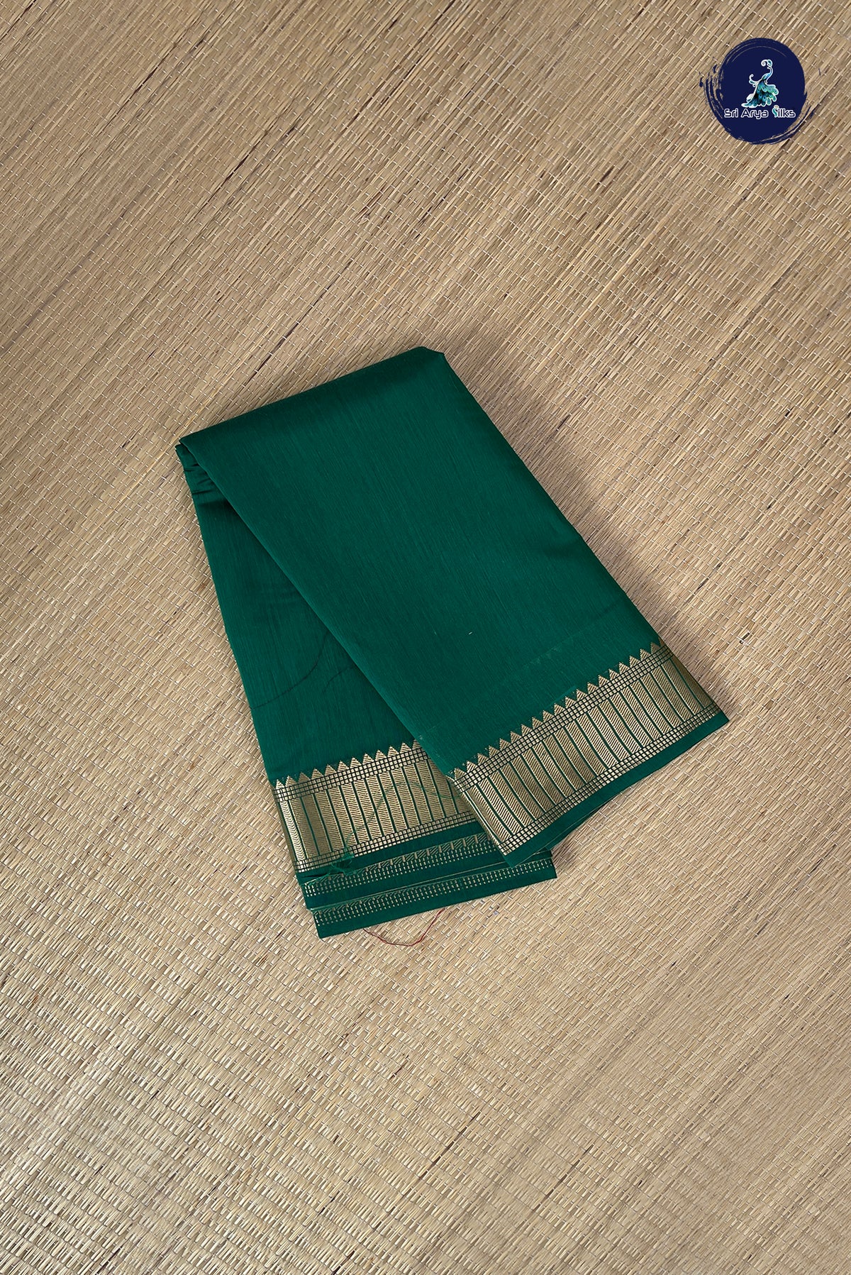 Green Budget Semi Silk Cotton Saree With Plain Pattern
