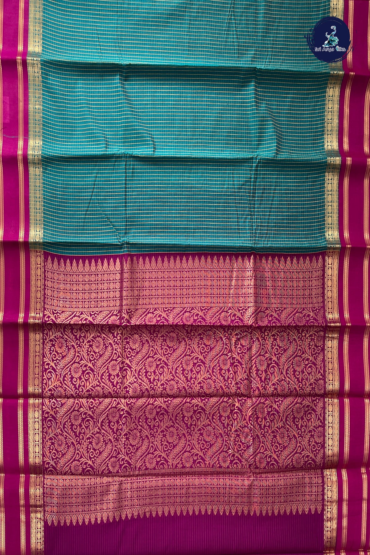 Green Budget Semi Silk Cotton Saree With Checked Pattern