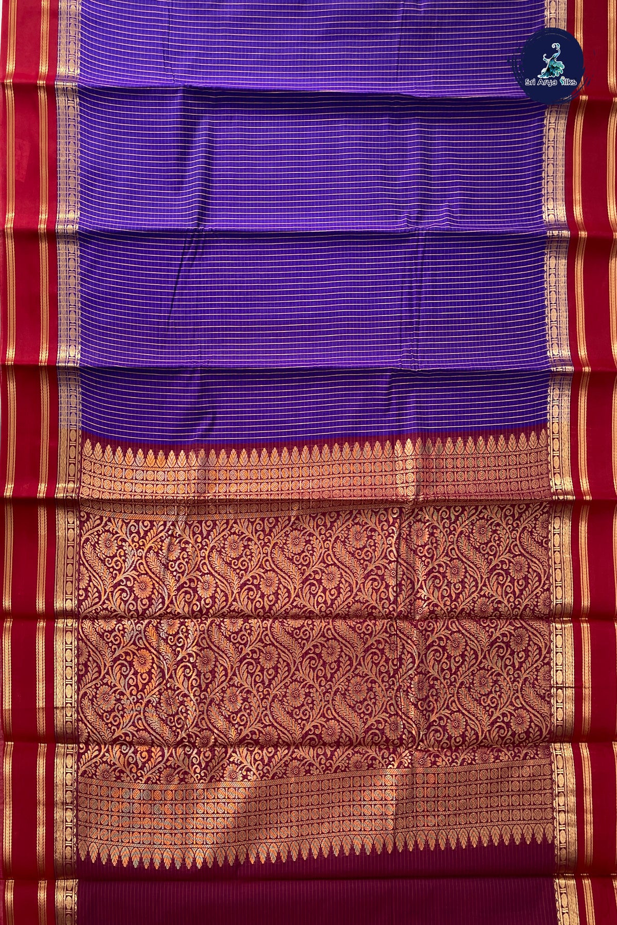 Violet Budget Semi Silk Cotton Saree With Checked Pattern