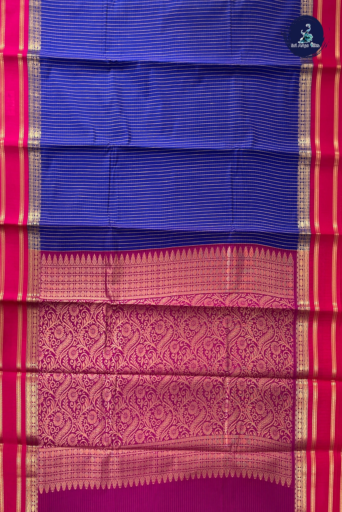 Blue Budget Semi Silk Cotton Saree With Checked Pattern