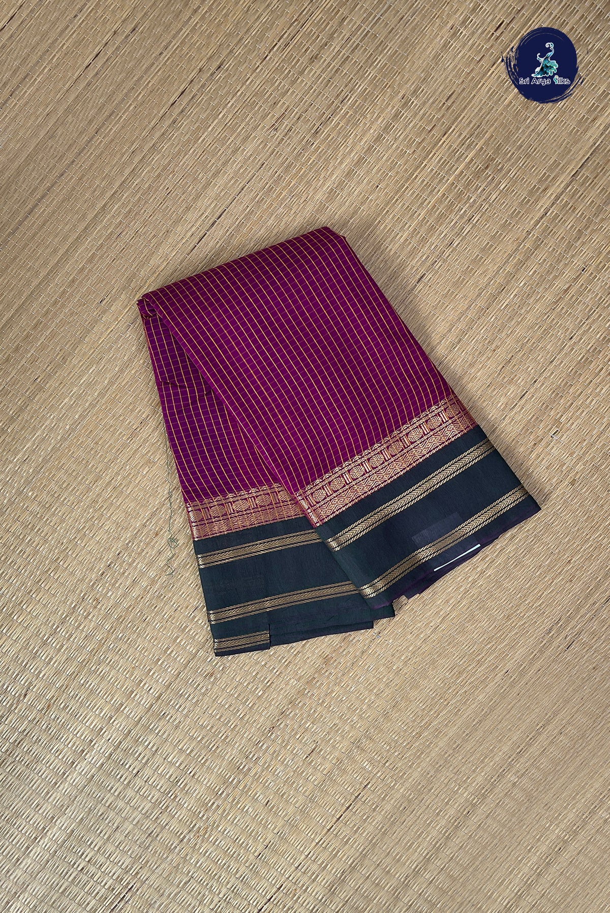 Magenta Purple Budget Semi Silk Cotton Saree With Checked Pattern
