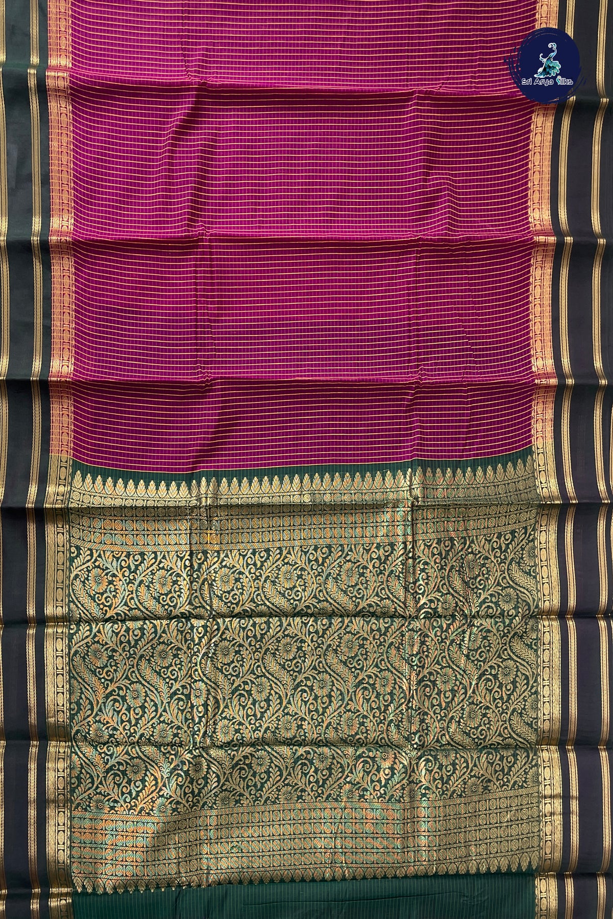 Magenta Purple Budget Semi Silk Cotton Saree With Checked Pattern