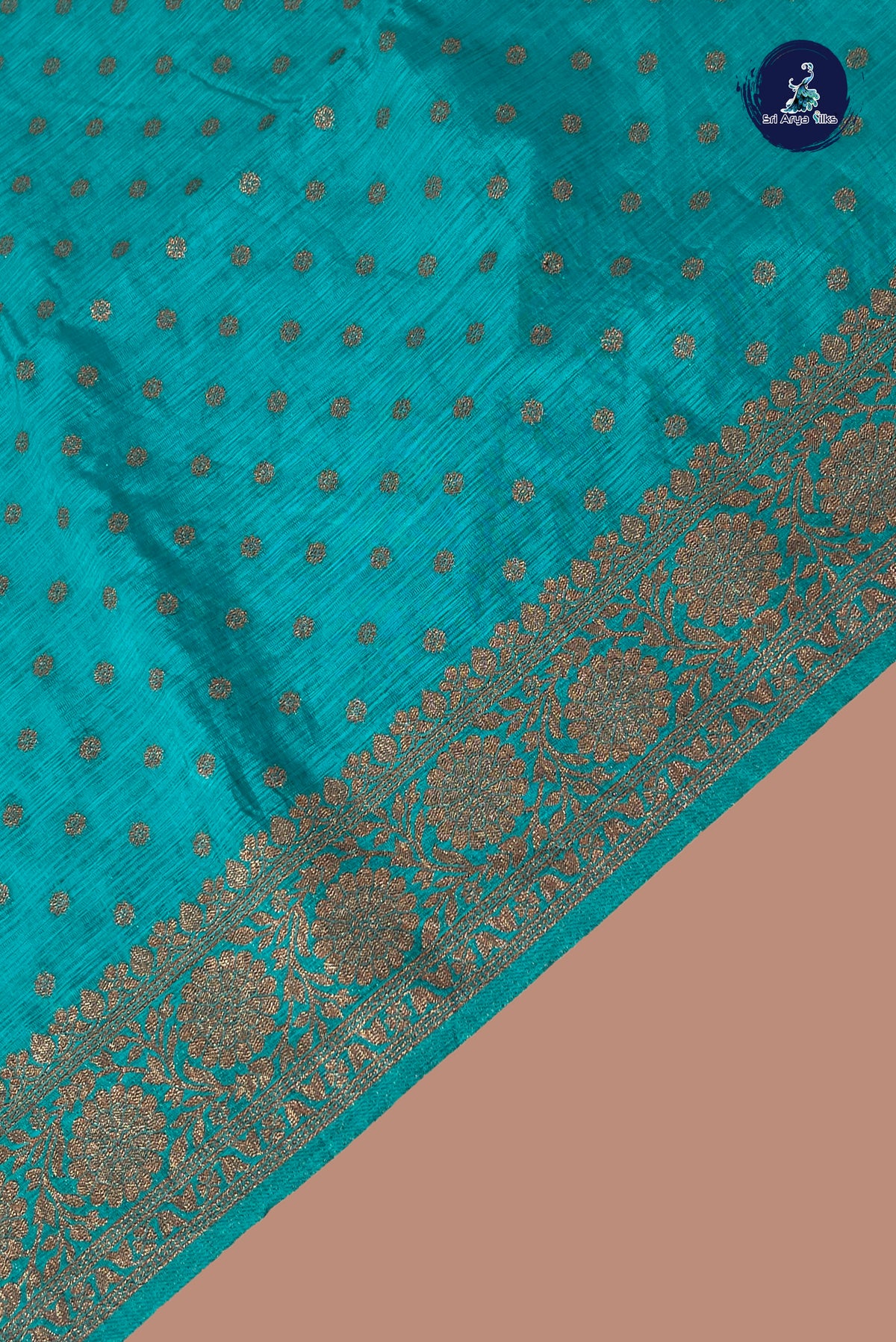 Teal Semi Tussar Saree With Zari Buttas Pattern