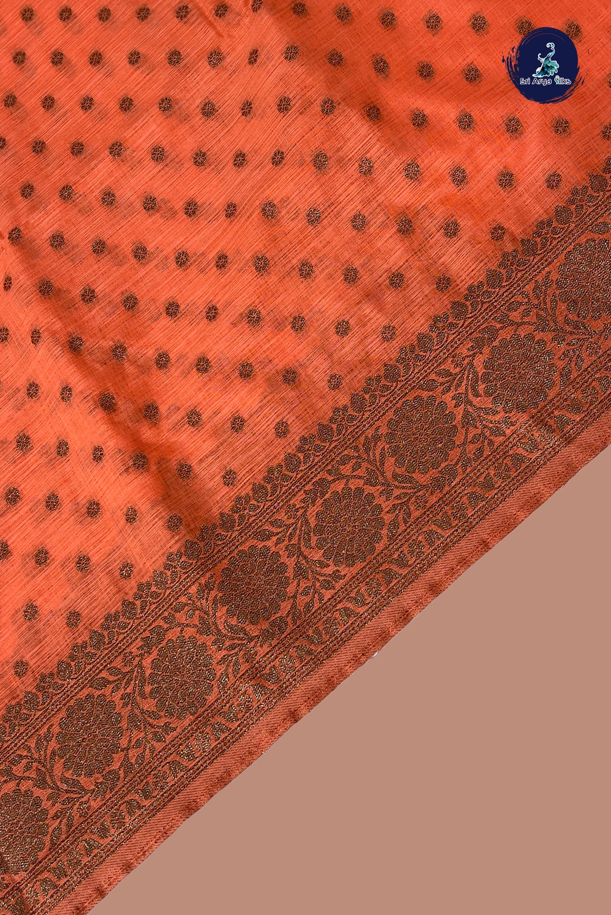 Peach Semi Tussar Saree With Zari Buttas Pattern