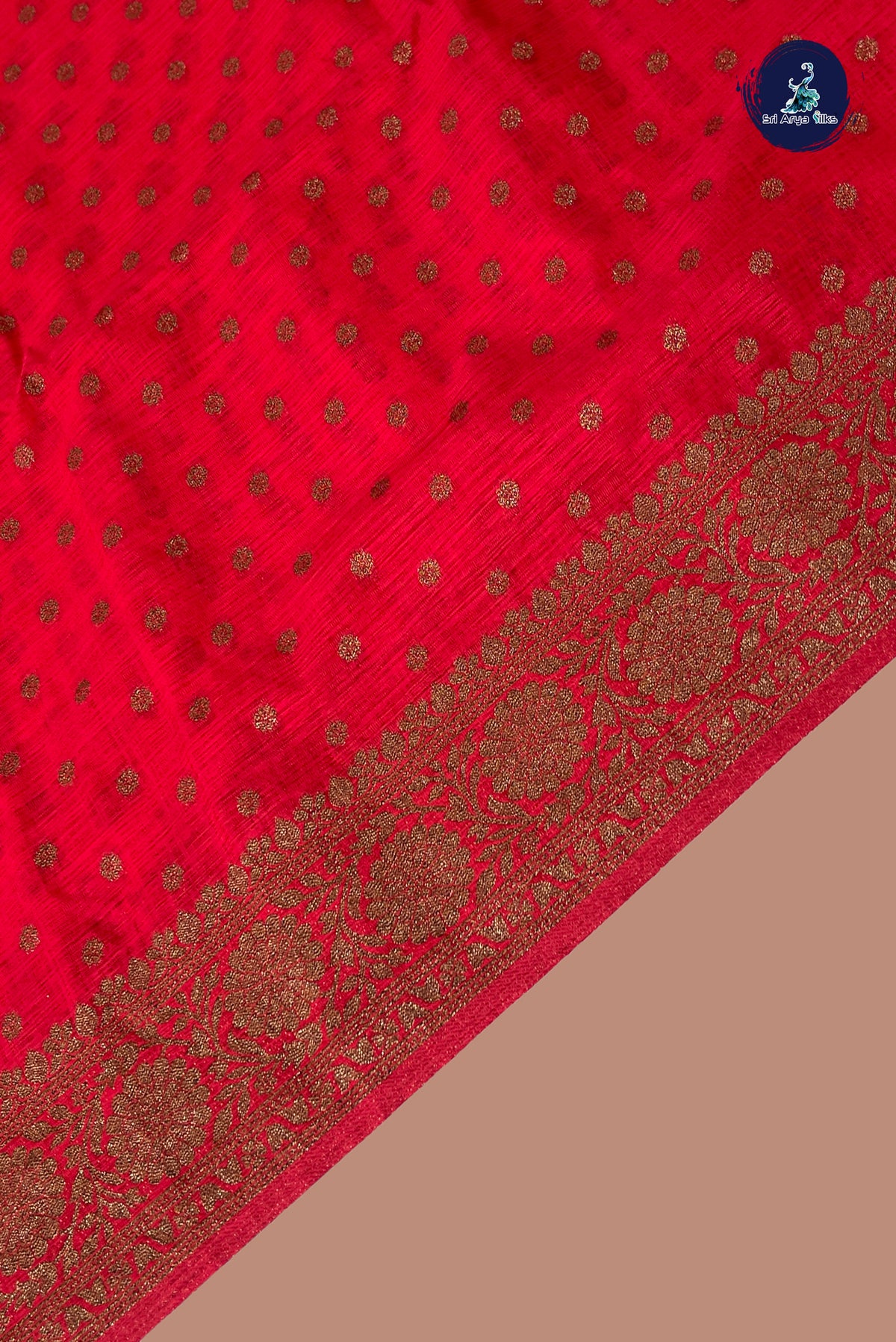 Red Semi Tussar Saree With Zari Buttas Pattern