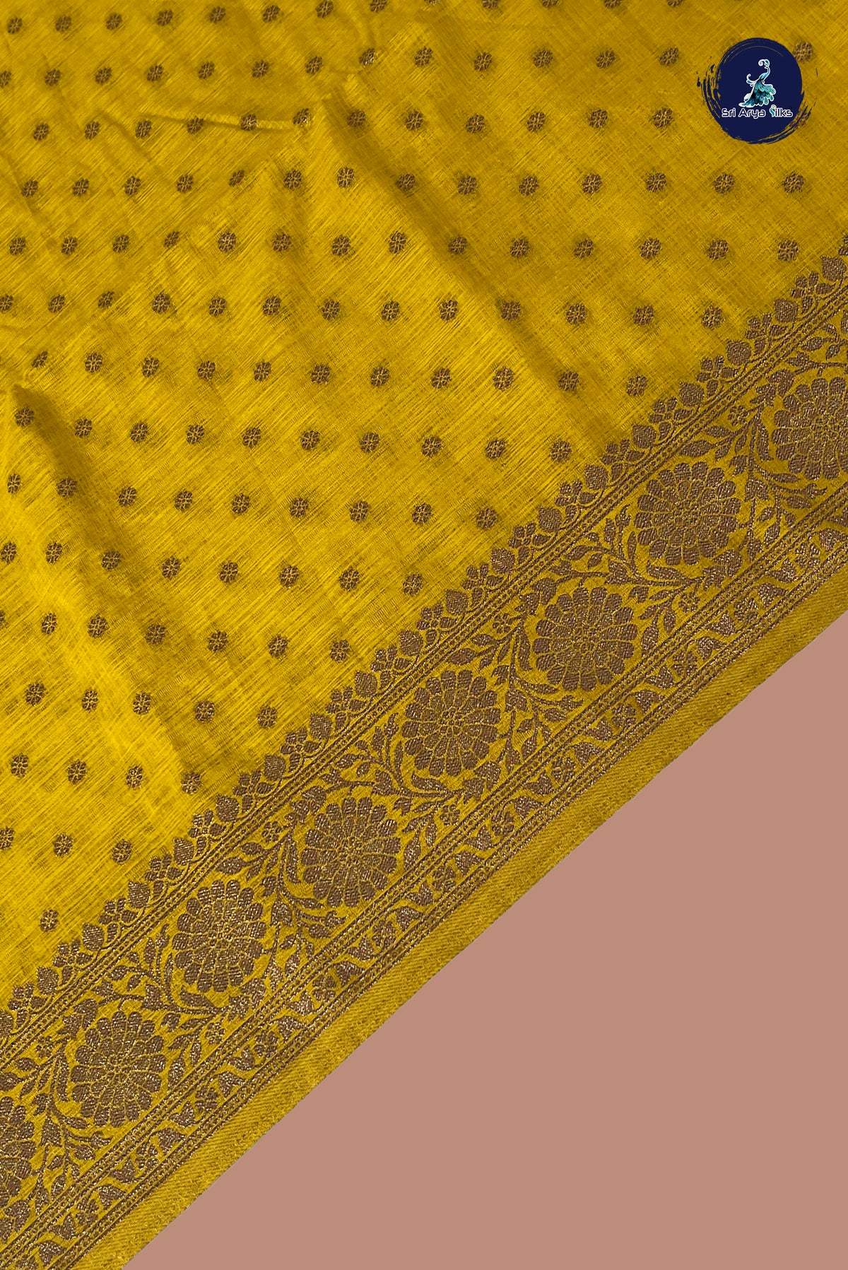 Mustard Yellow Semi Tussar Saree With Zari Buttas Pattern
