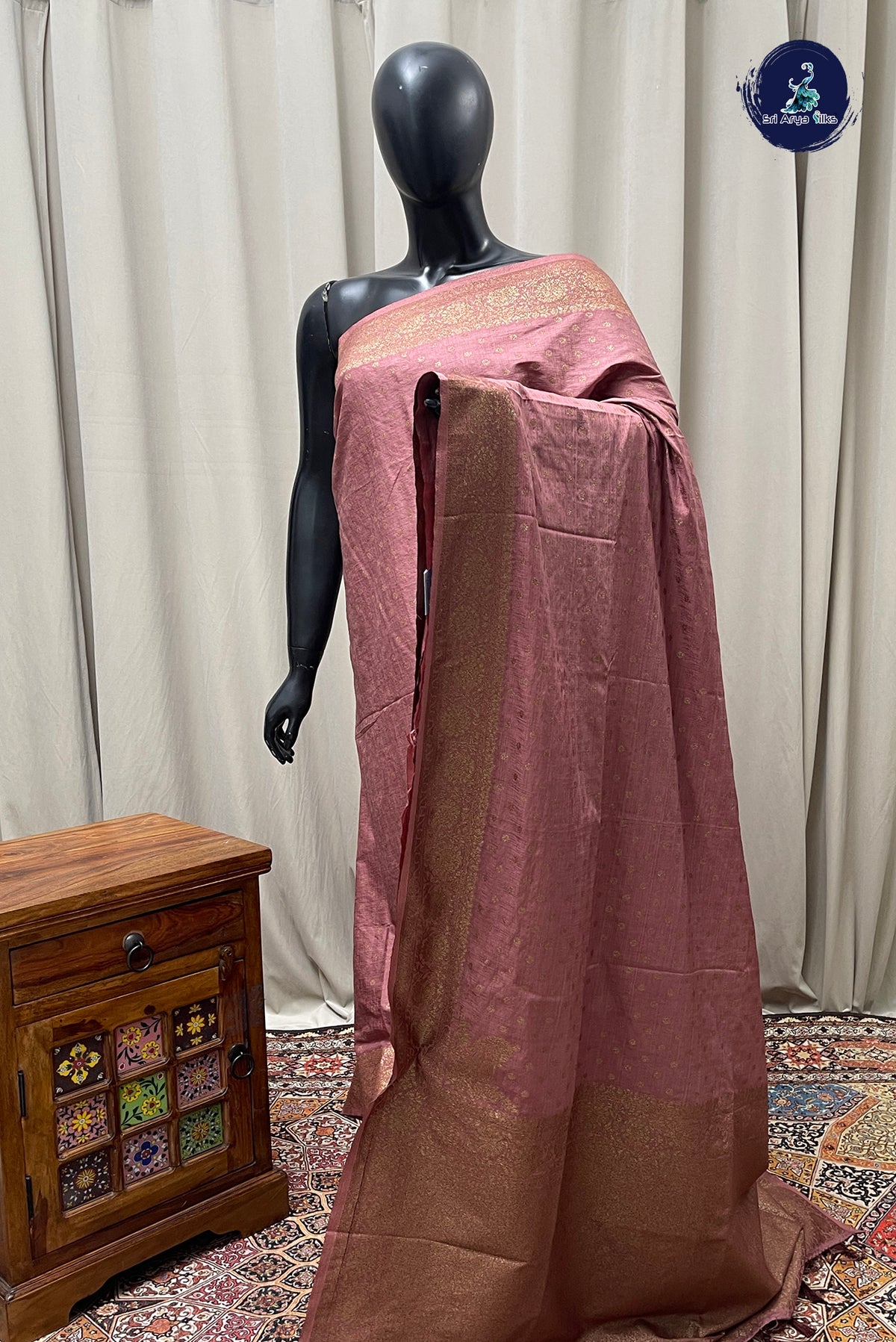Mauve Semi Tussar Saree With Zari Buttas Pattern