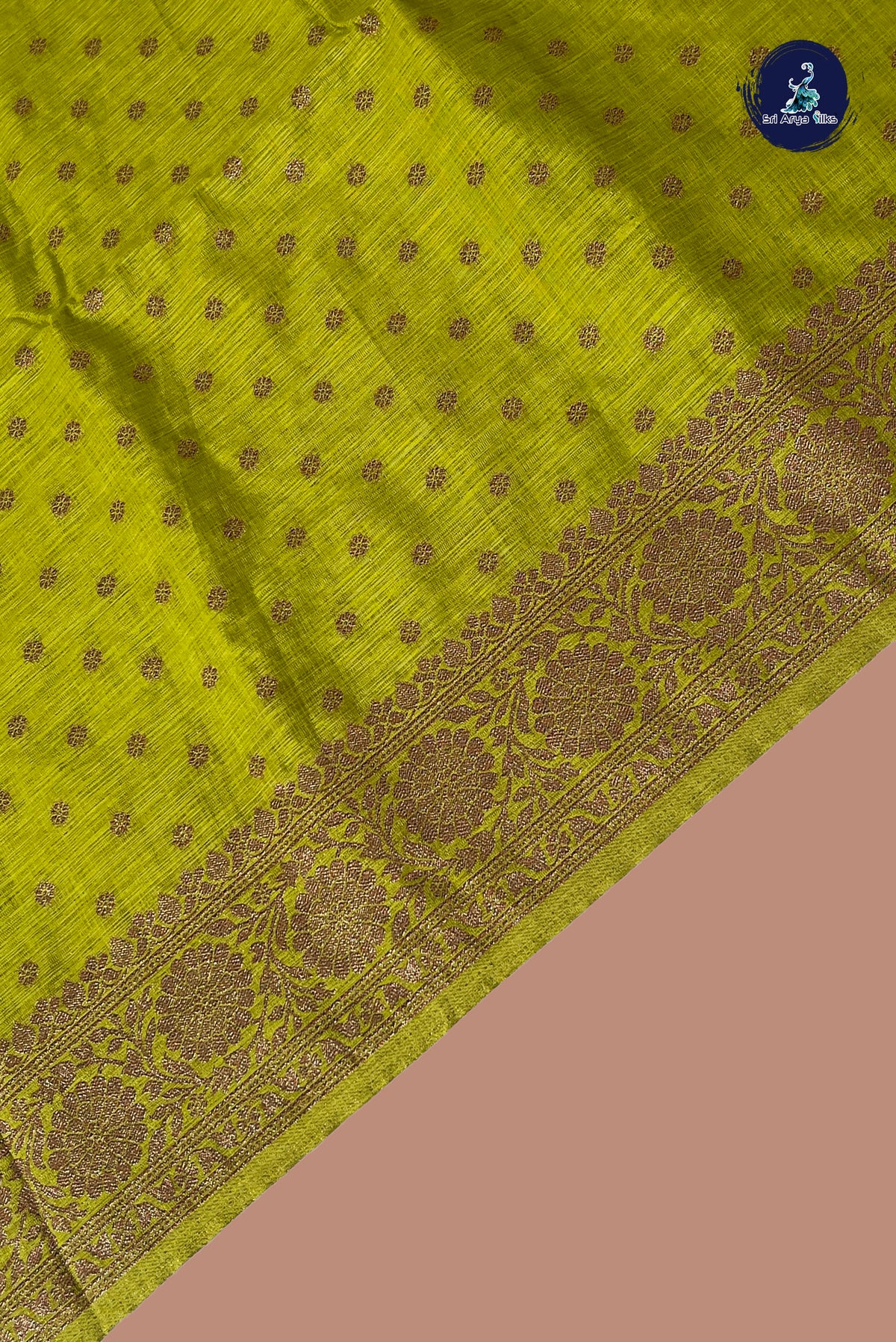Green Semi Tussar Saree With Zari Buttas Pattern
