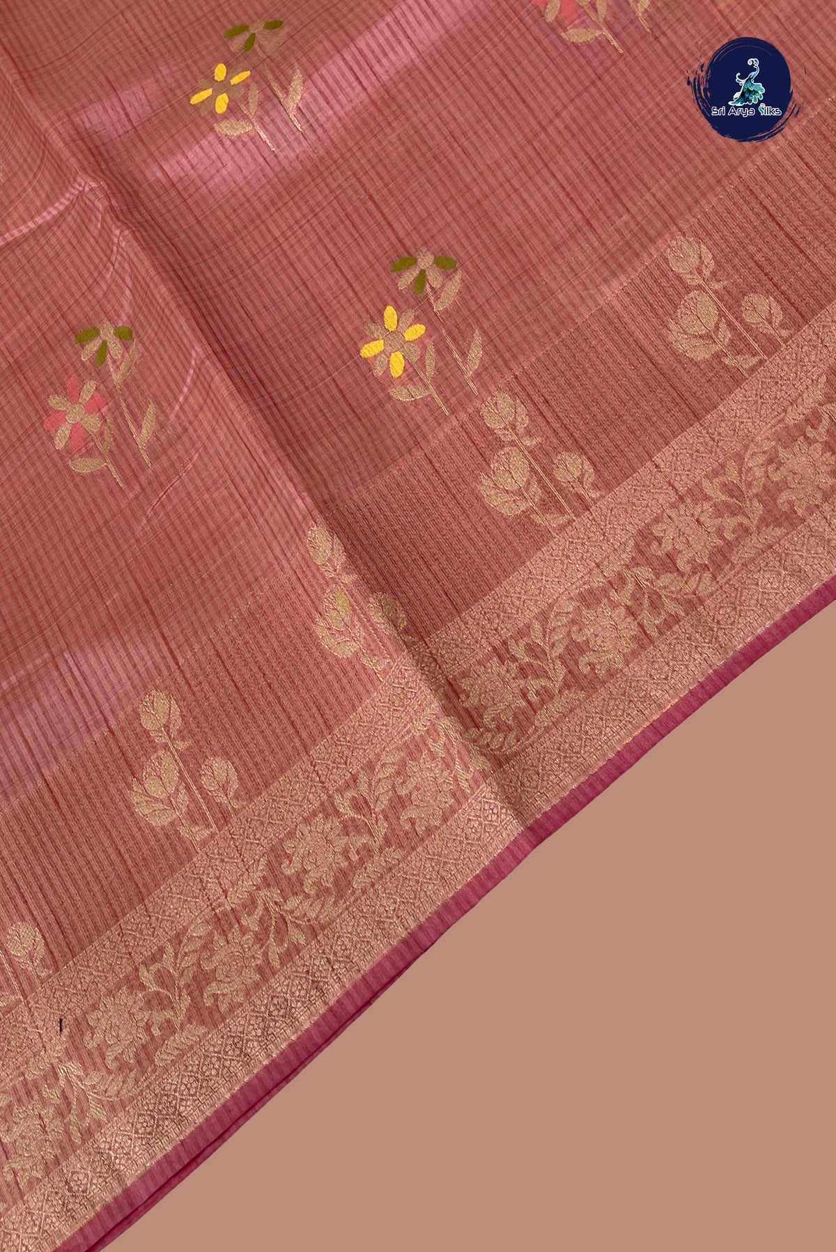 Light Pink Semi Tussar Saree With Zari Buttas Pattern