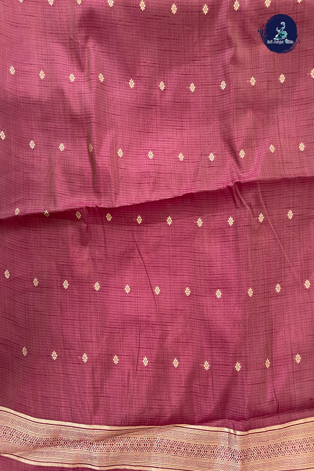 Dual Tone Wine Semi Tussar Saree With Zari Buttas Pattern
