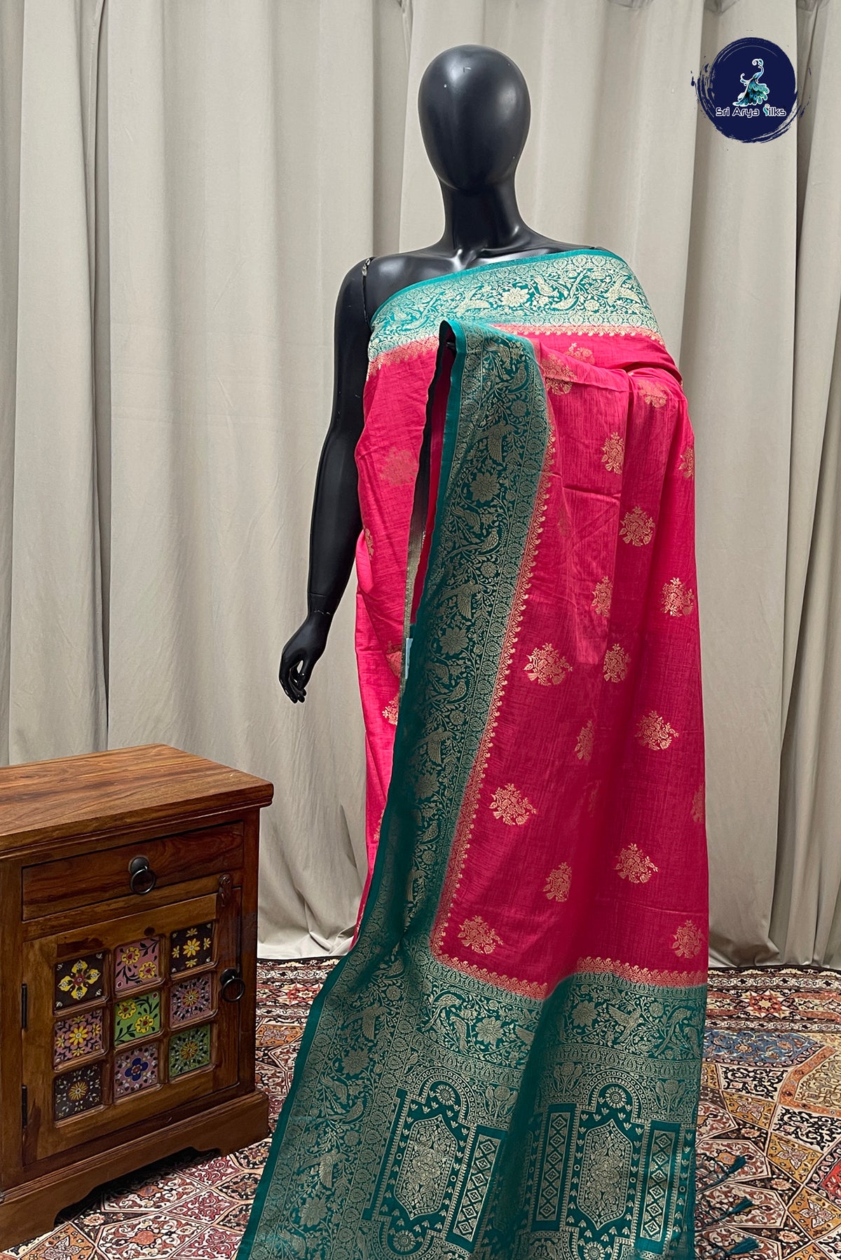 Pink Semi Raw Silk Saree With Zari Buttas Pattern