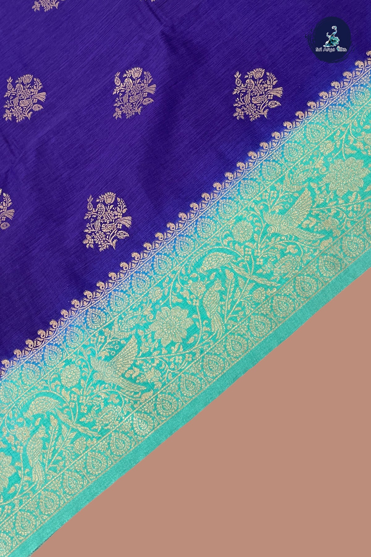 Dark Blue Semi Raw Silk Saree With Zari Buttas Pattern