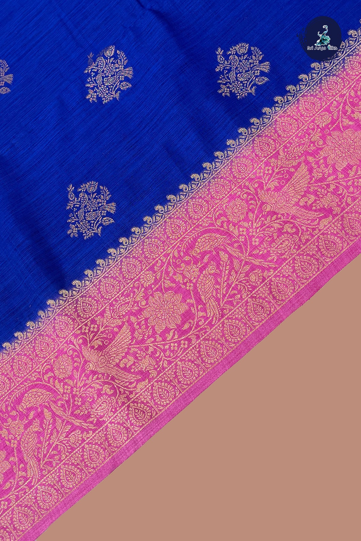 Ink Blue Semi Raw Silk Saree With Zari Buttas Pattern