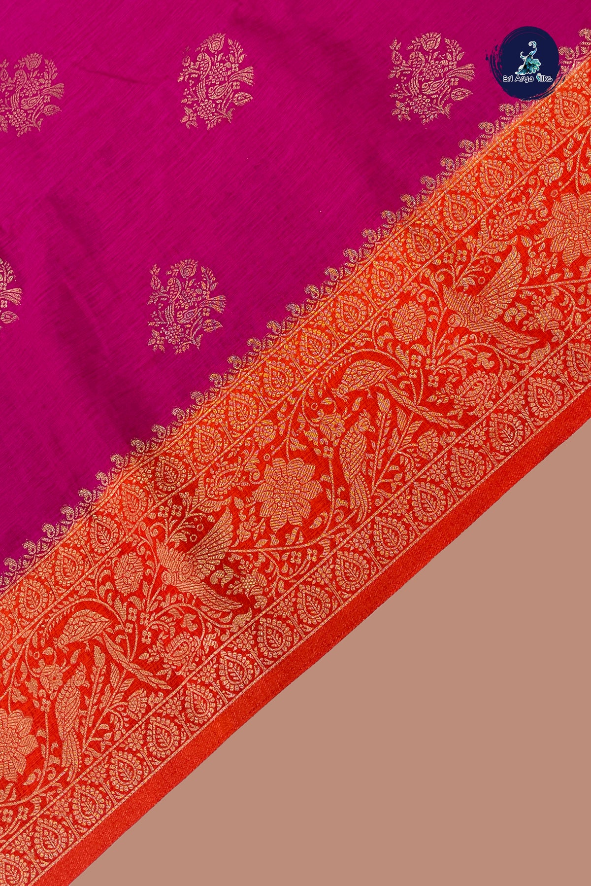 Magenta Semi Raw Silk Saree With Zari Buttas Pattern