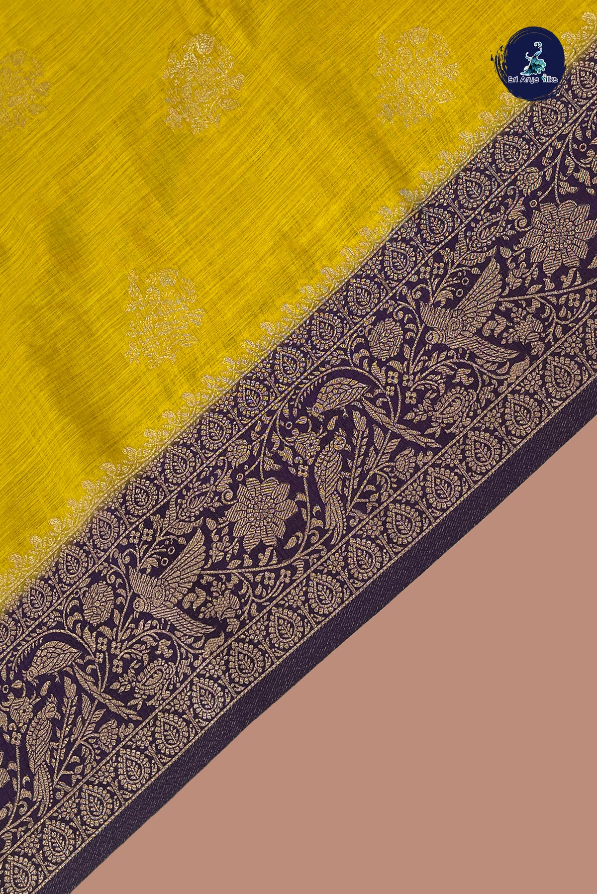 Mustard Yellow Semi Raw Silk Saree With Zari Buttas Pattern