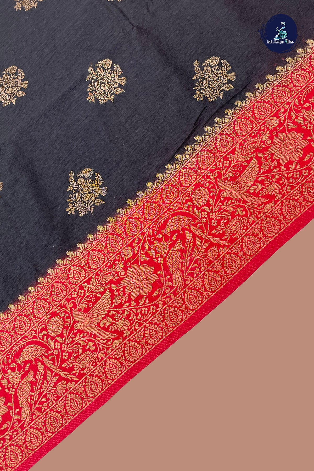 Black Semi Raw Silk Saree With Zari Buttas Pattern
