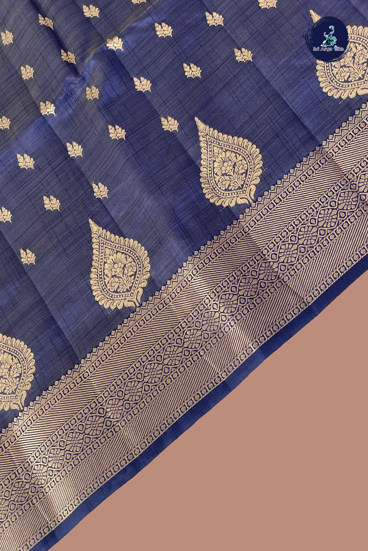 Dark Blue Semi Tussar Saree With Zari Buttas Pattern
