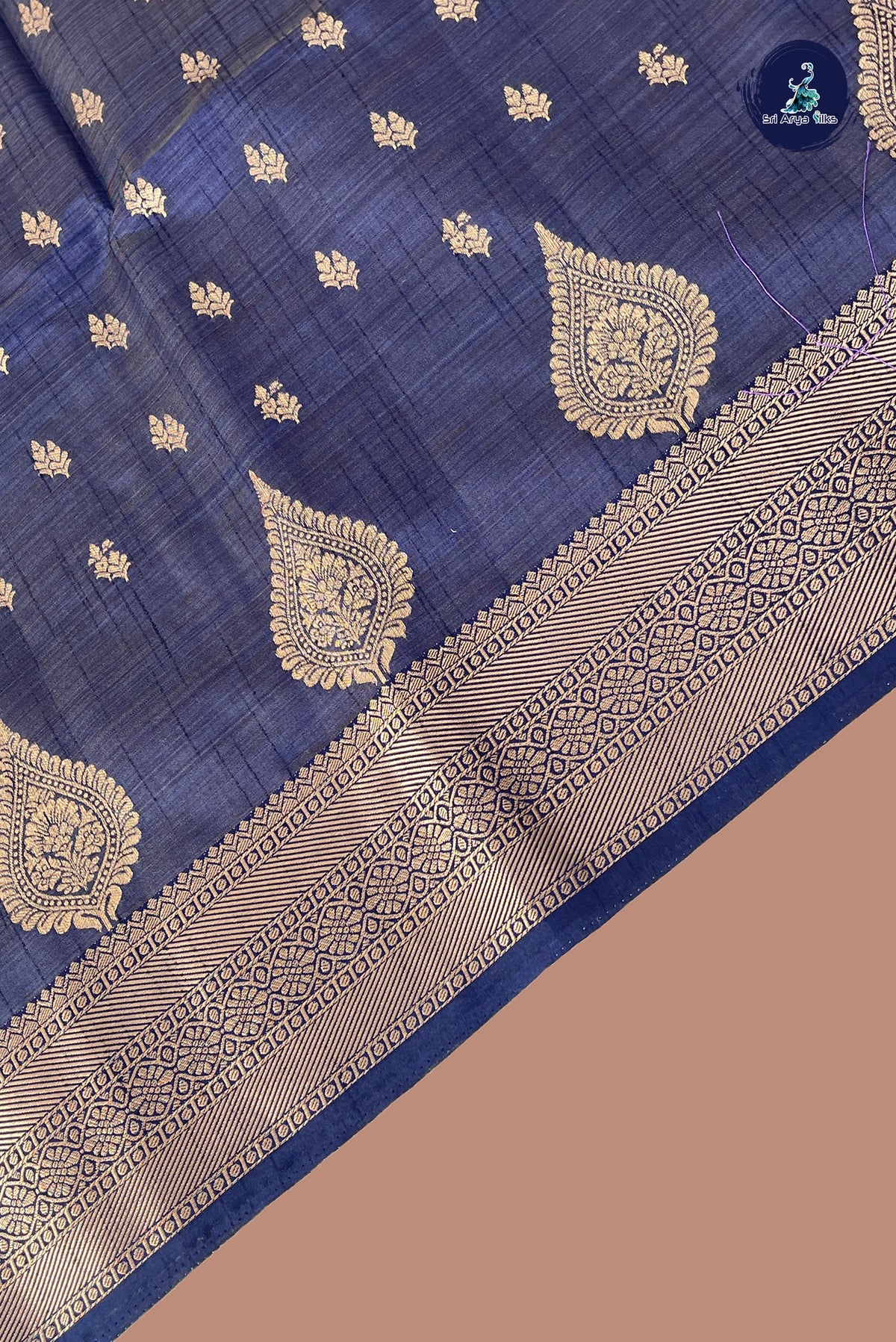 Dark Blue Semi Tussar Saree With Zari Buttas Pattern