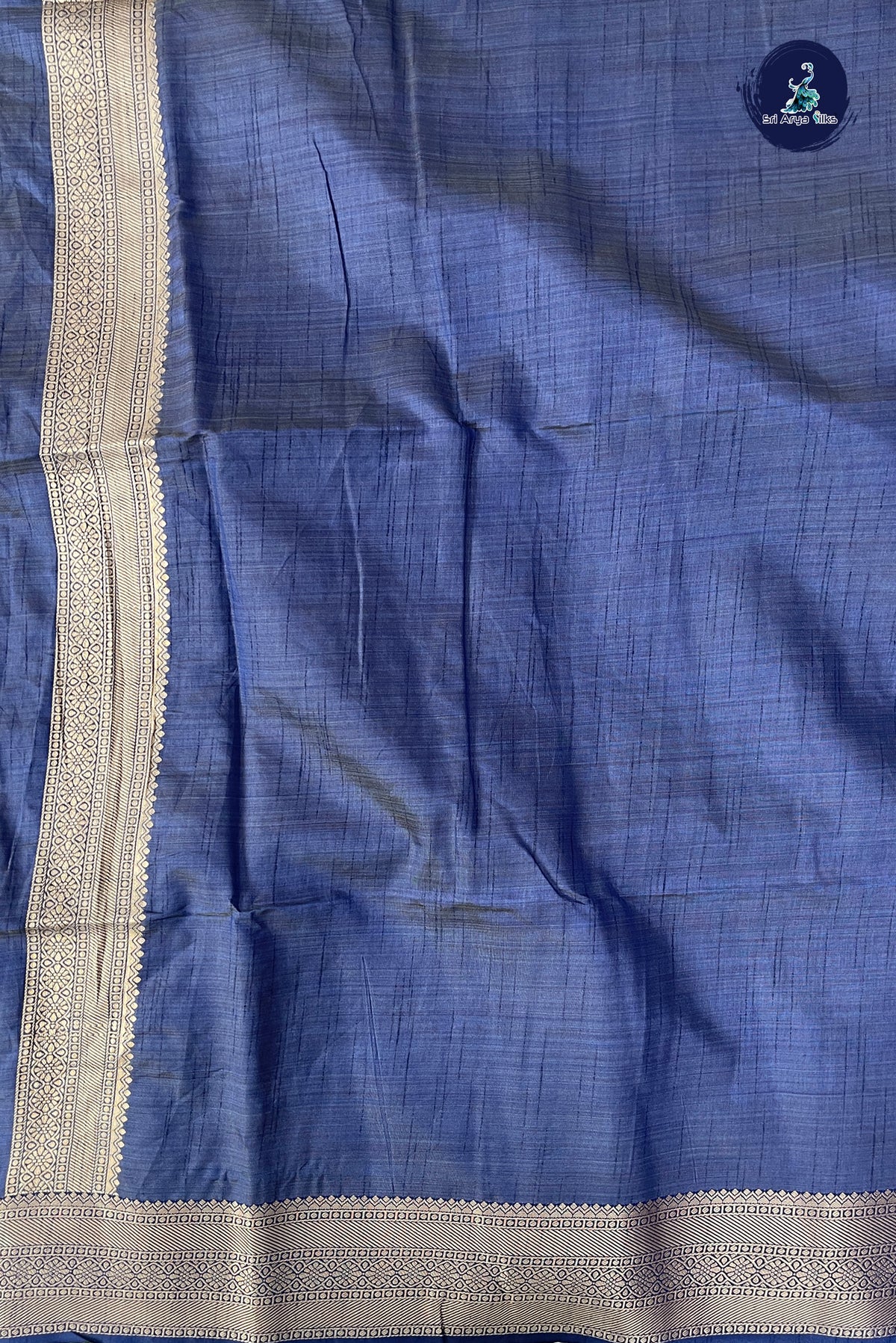 Dark Blue Semi Tussar Saree With Zari Buttas Pattern