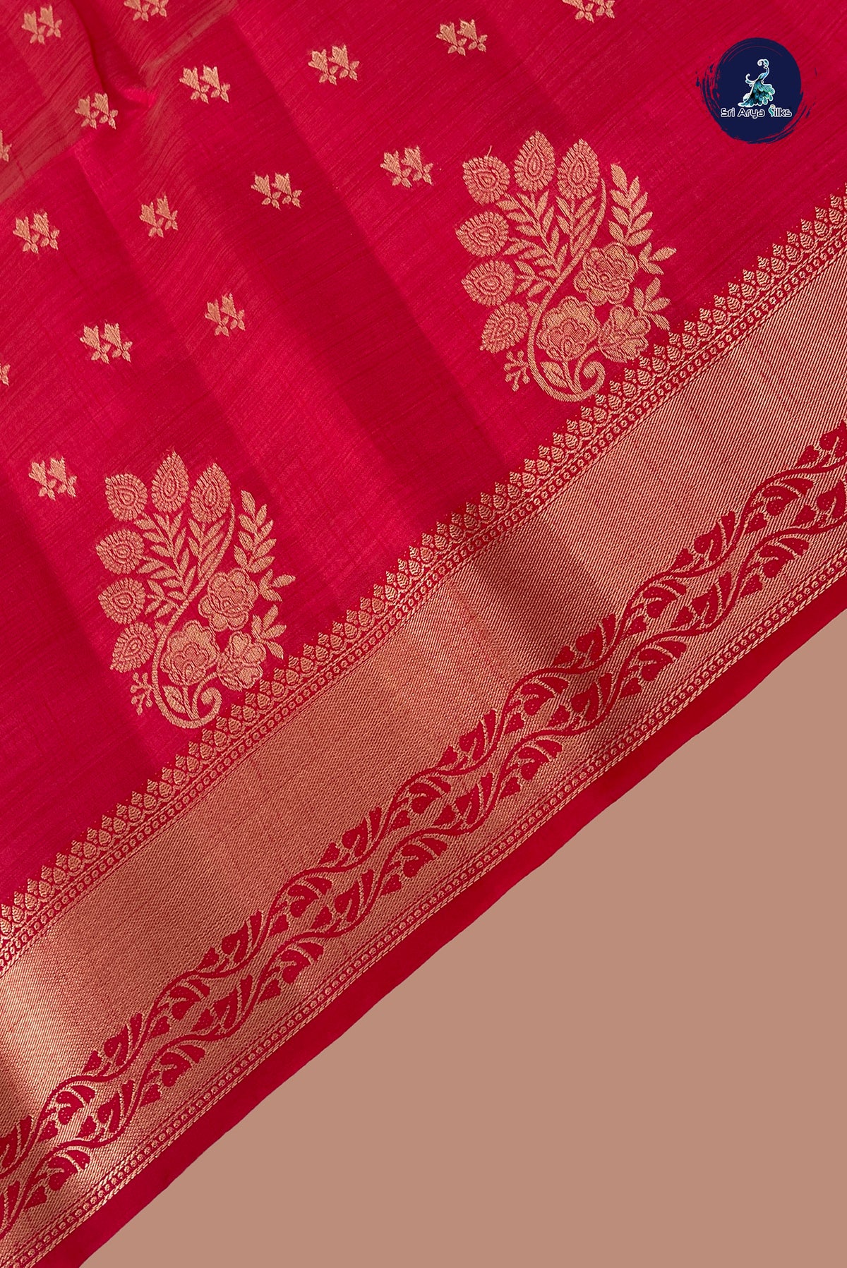 Reddish Pink Semi Tussar Saree With Zari Buttas Pattern