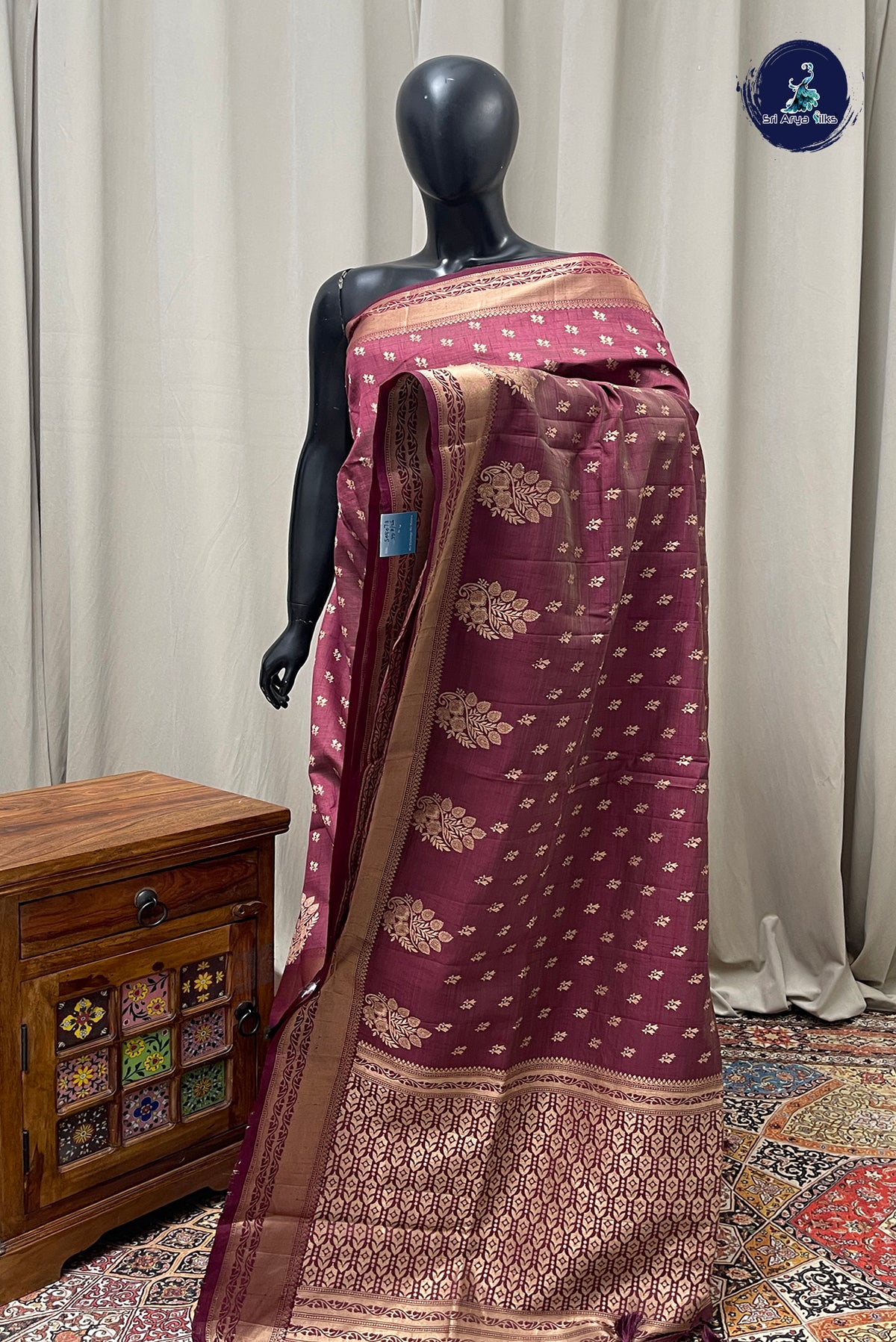 Brown Semi Tussar Saree With Zari Buttas Pattern