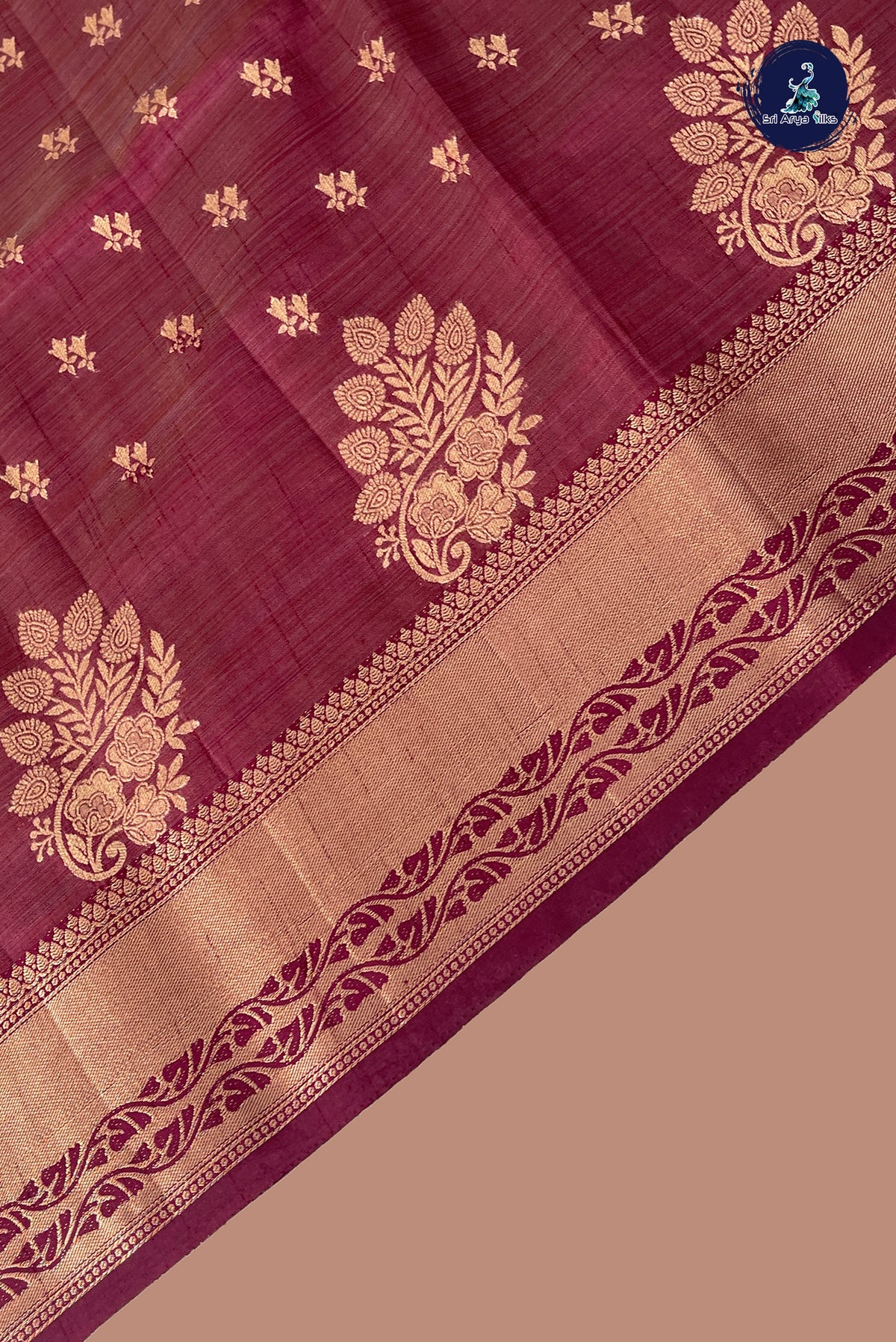 Brown Semi Tussar Saree With Zari Buttas Pattern