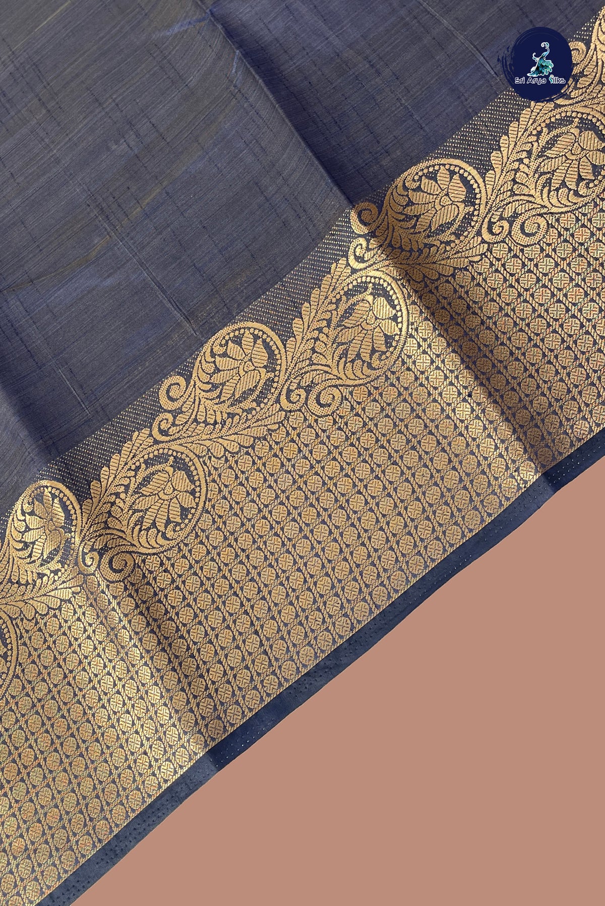 Dark Blue Semi Tussar Saree With Plain Pattern