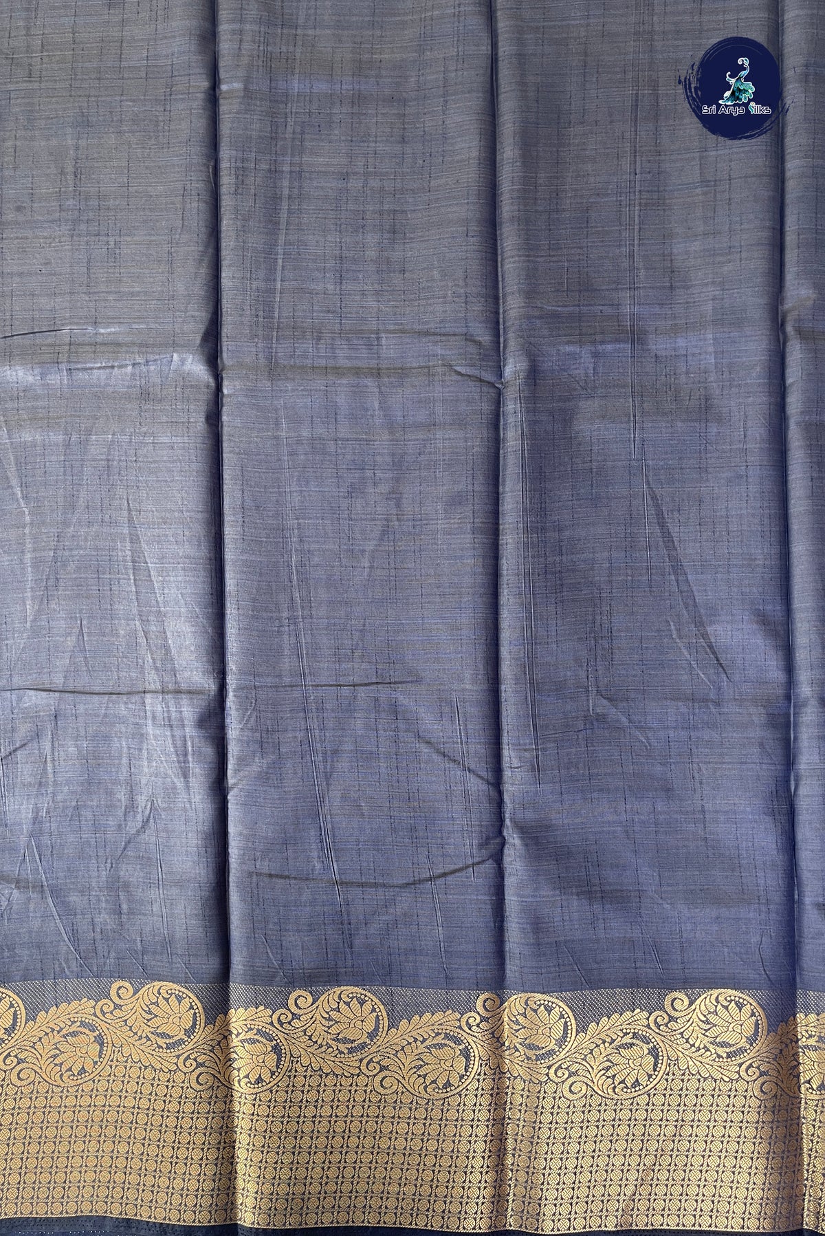 Dark Blue Semi Tussar Saree With Plain Pattern