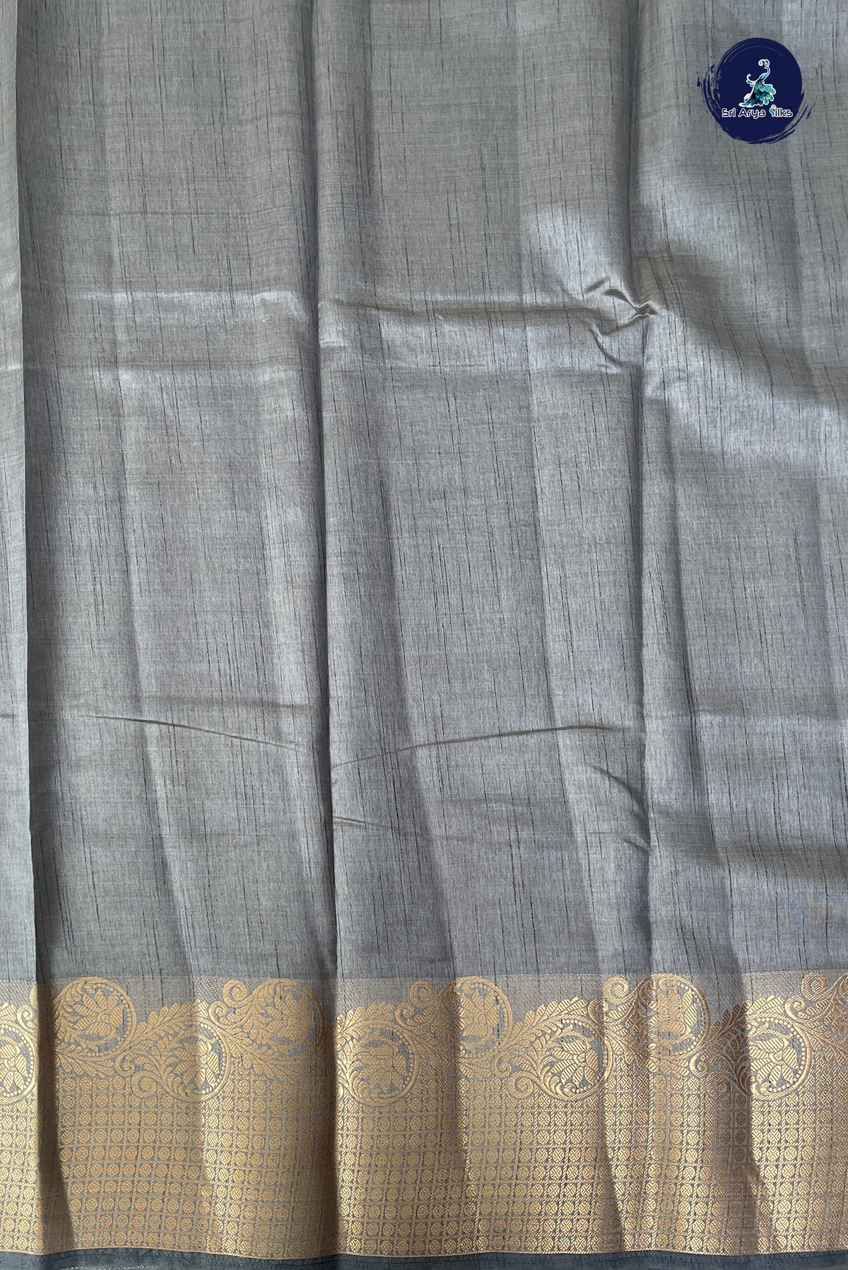 Grey Semi Tussar Saree With Plain Pattern