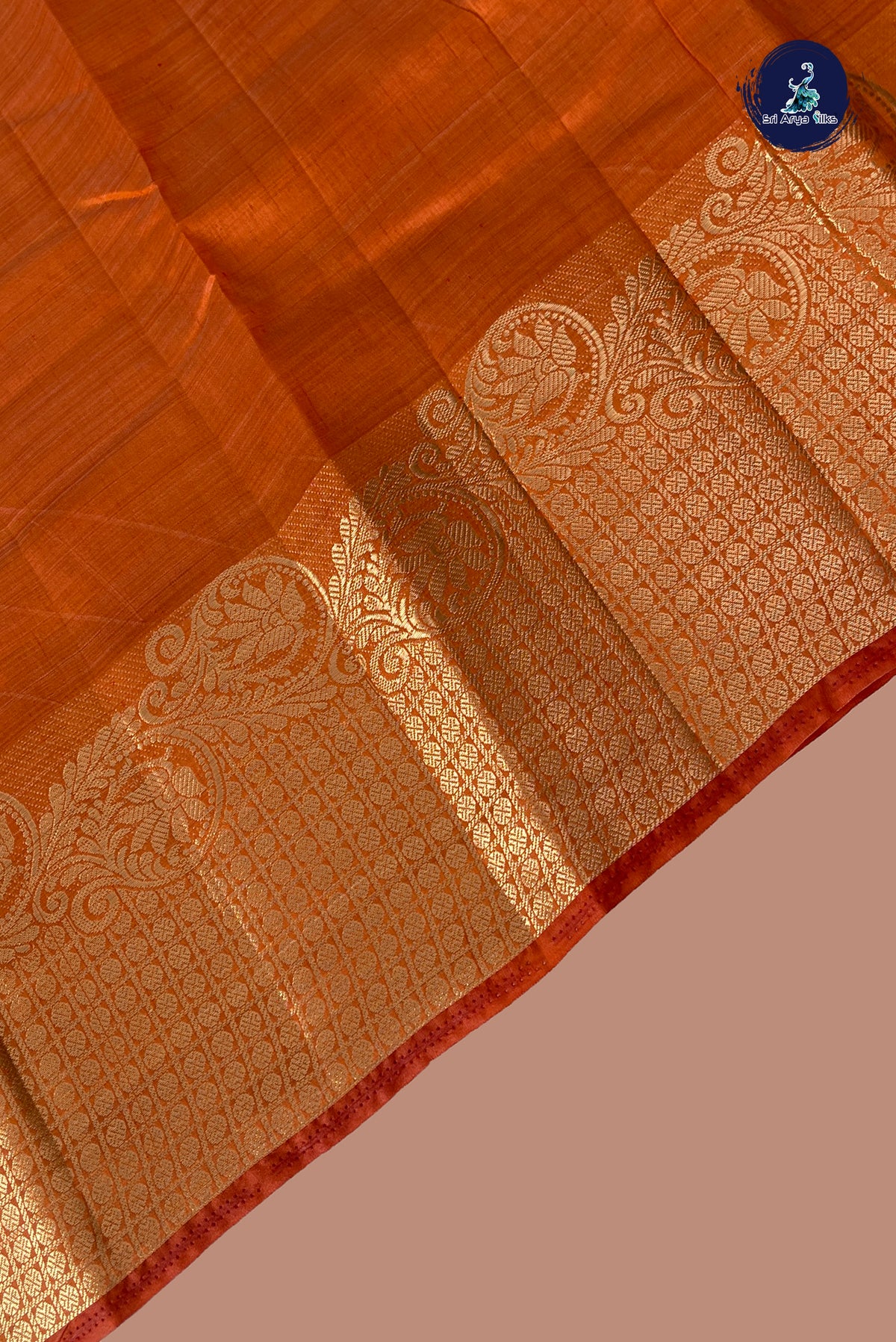 Orange Semi Tussar Saree With Plain Pattern